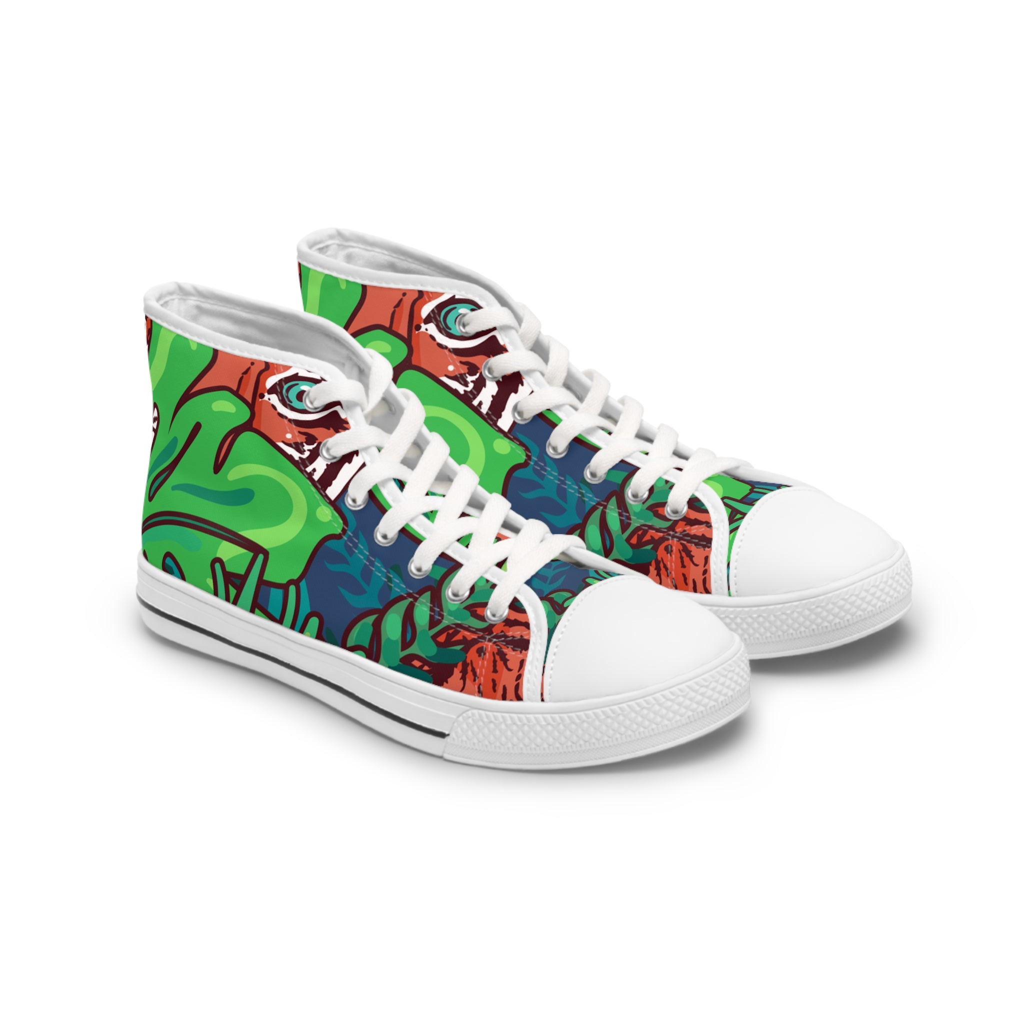 Tropical Jungle Tigers Green and Blue Women's High Top Sneakers, Artsulli - Art is Long, Life is Short, Shoes, Size, US 5.5, Color, White sole, , , 14690722783233