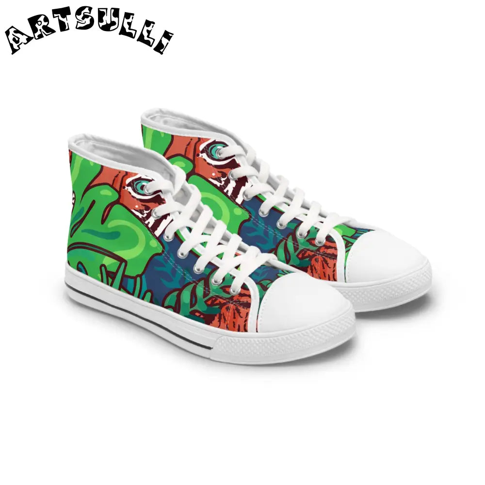 JAKKOUTTHEBXX Tropical Jungle Tigers Green and Blue Women’s High Top