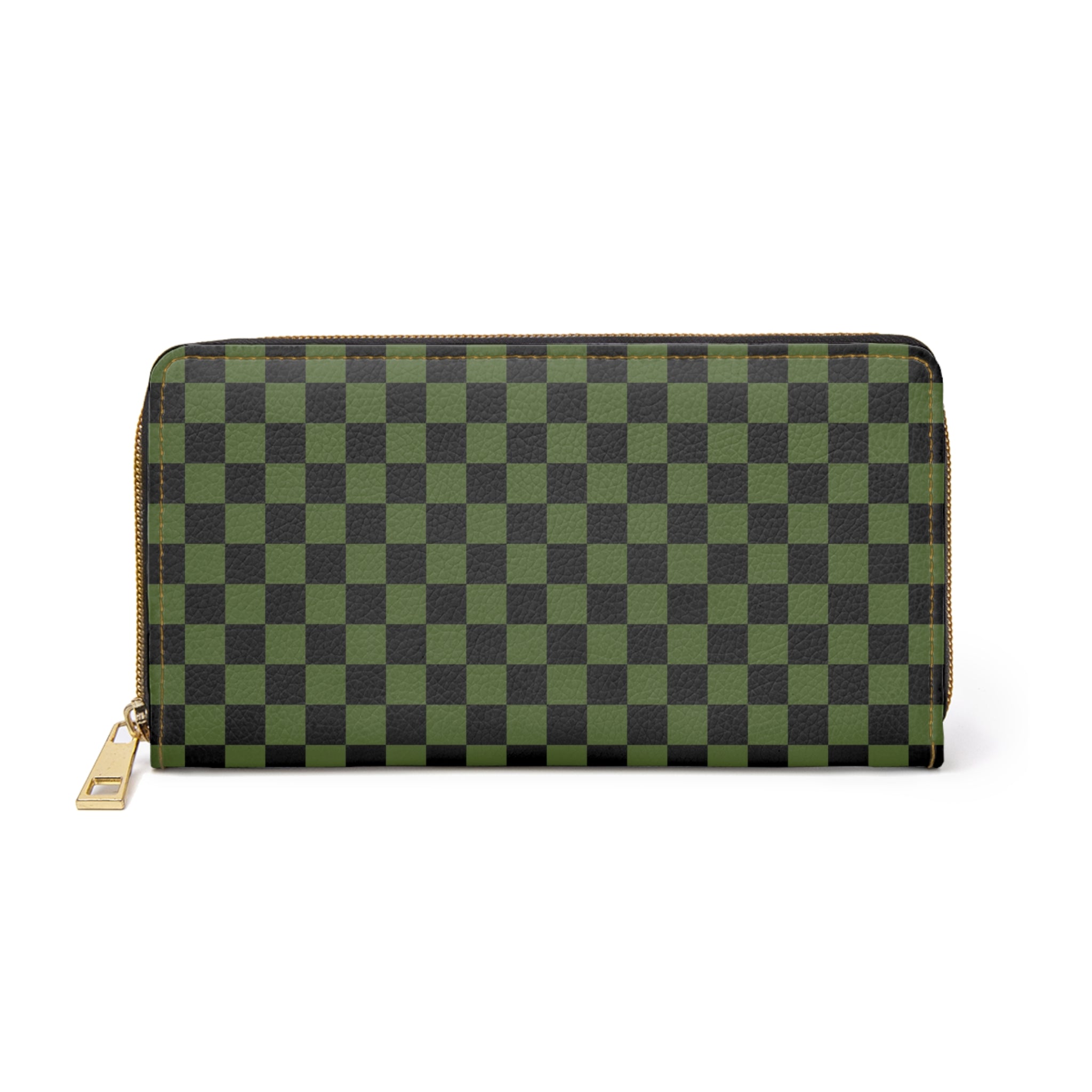 Checkerboard II Olive Green and Black Zipper Wallet, Artsulli - Art is Long, Life is Short, Accessories, Size, One size, Color, White, , , 24934749018887372254