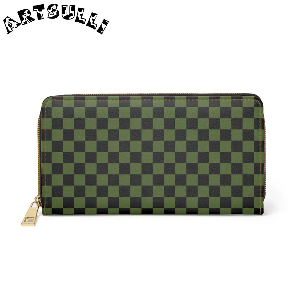 JAKKOUTTHEBXX Checkerboard II Olive Green and Black Zipper Wallet