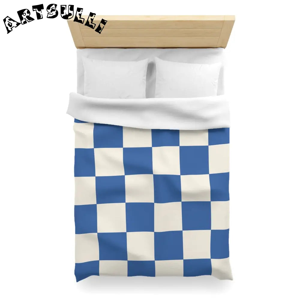 JAKKOUTTHEBXX Checkerboard Blue Microfiber Duvet Cover JAKKOUTTHEBXX