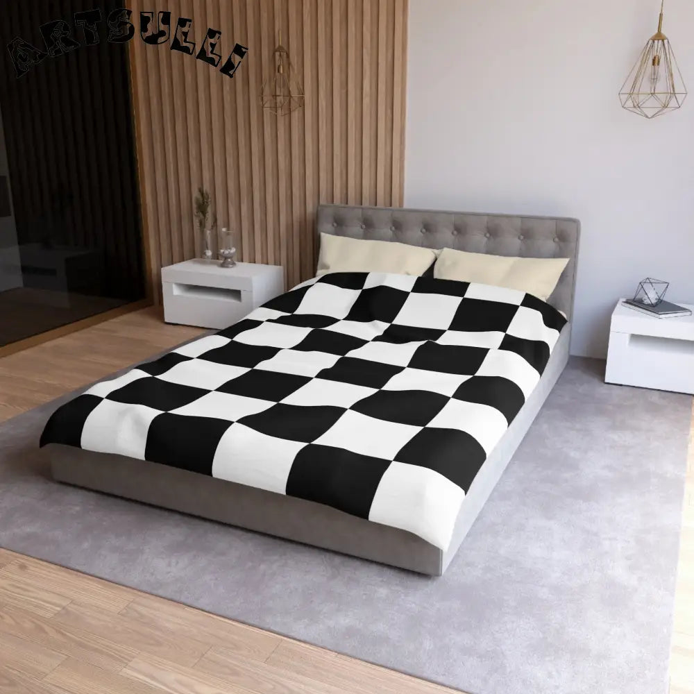 JAKKOUTTHEBXX Checkerboard Black and White Microfiber Duvet Cover
