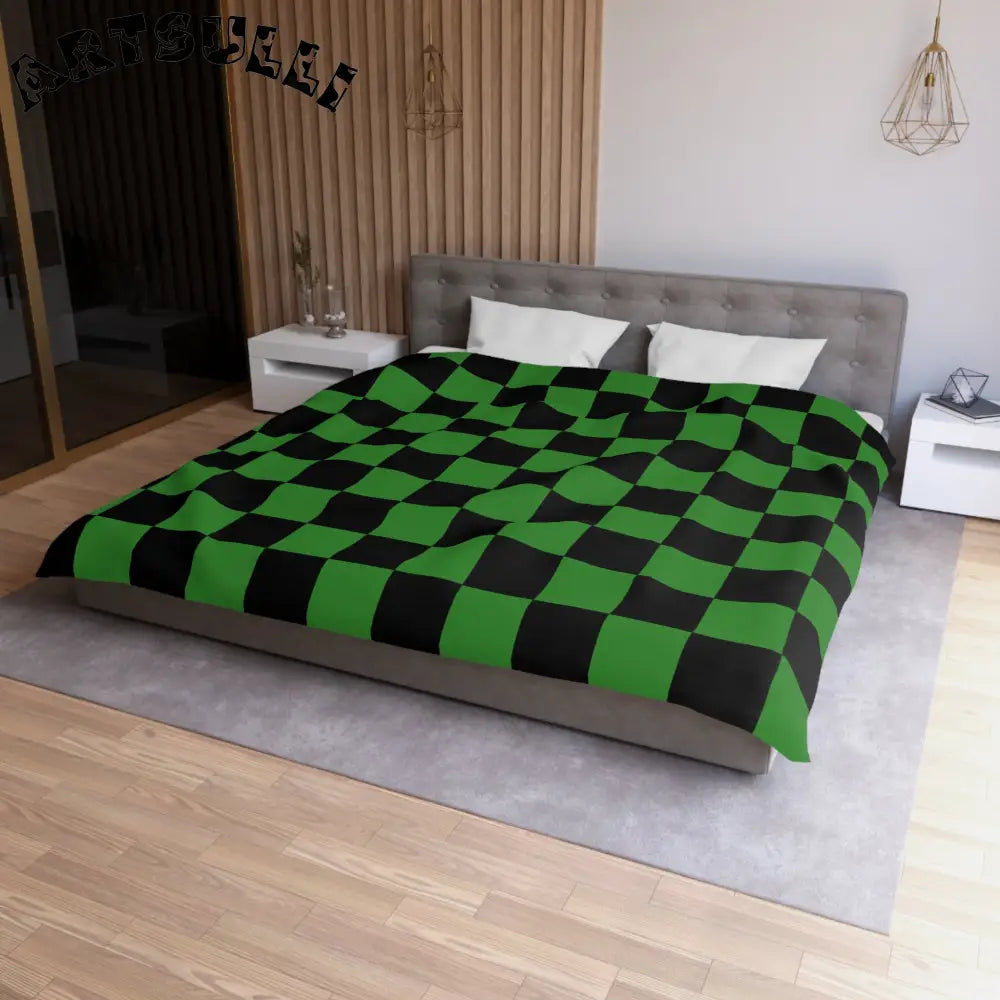 JAKKOUTTHEBXX Checkerboard Green and Black Microfiber Duvet Cover
