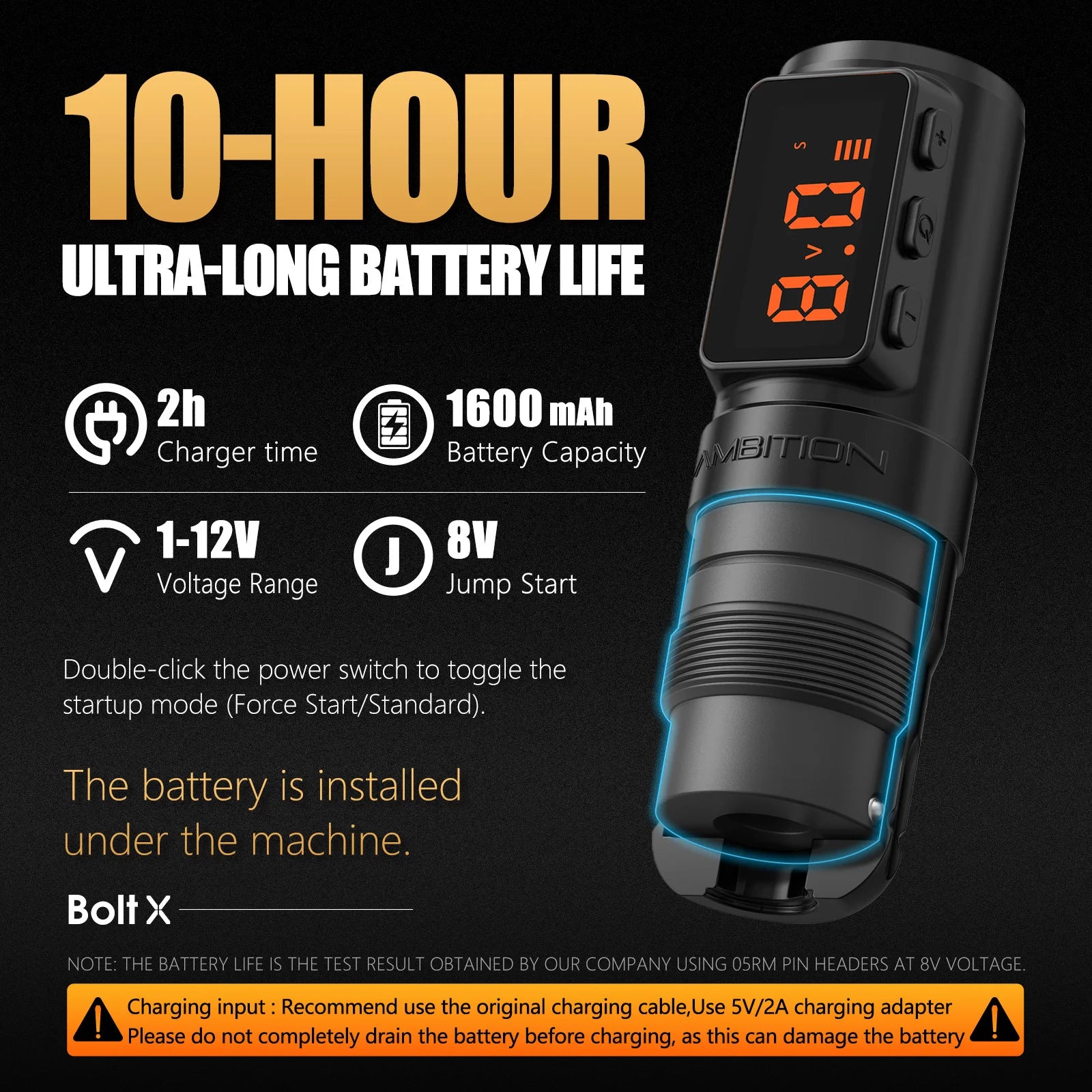 Ambition Bolt-X 1600mAh Coreless Motor Tattoo Machine Pen Wireless Power Supply Permanent Makeup Direct Drive Tattoo Gun For Art