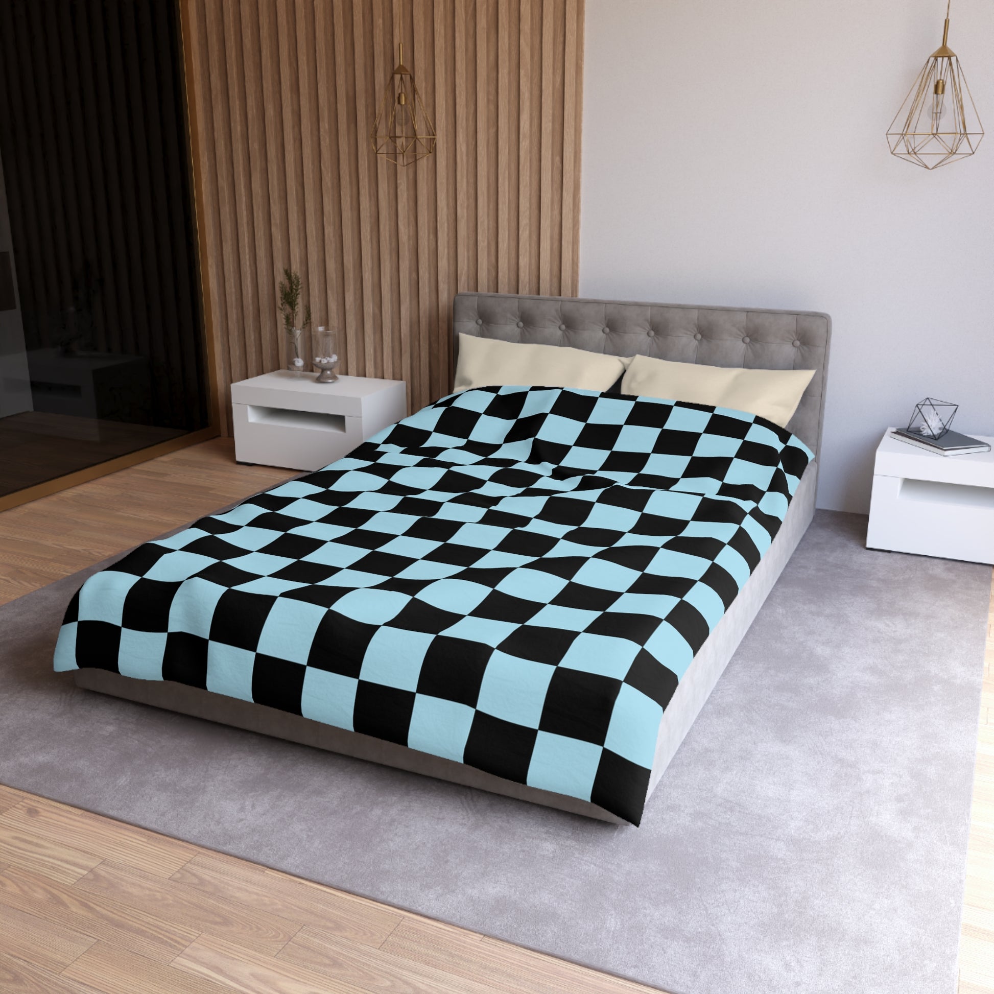 Checkerboard Black and Blue Microfiber Duvet Cover, Artsulli - Art is Long, Life is Short, Home Decor, , , , , , , 