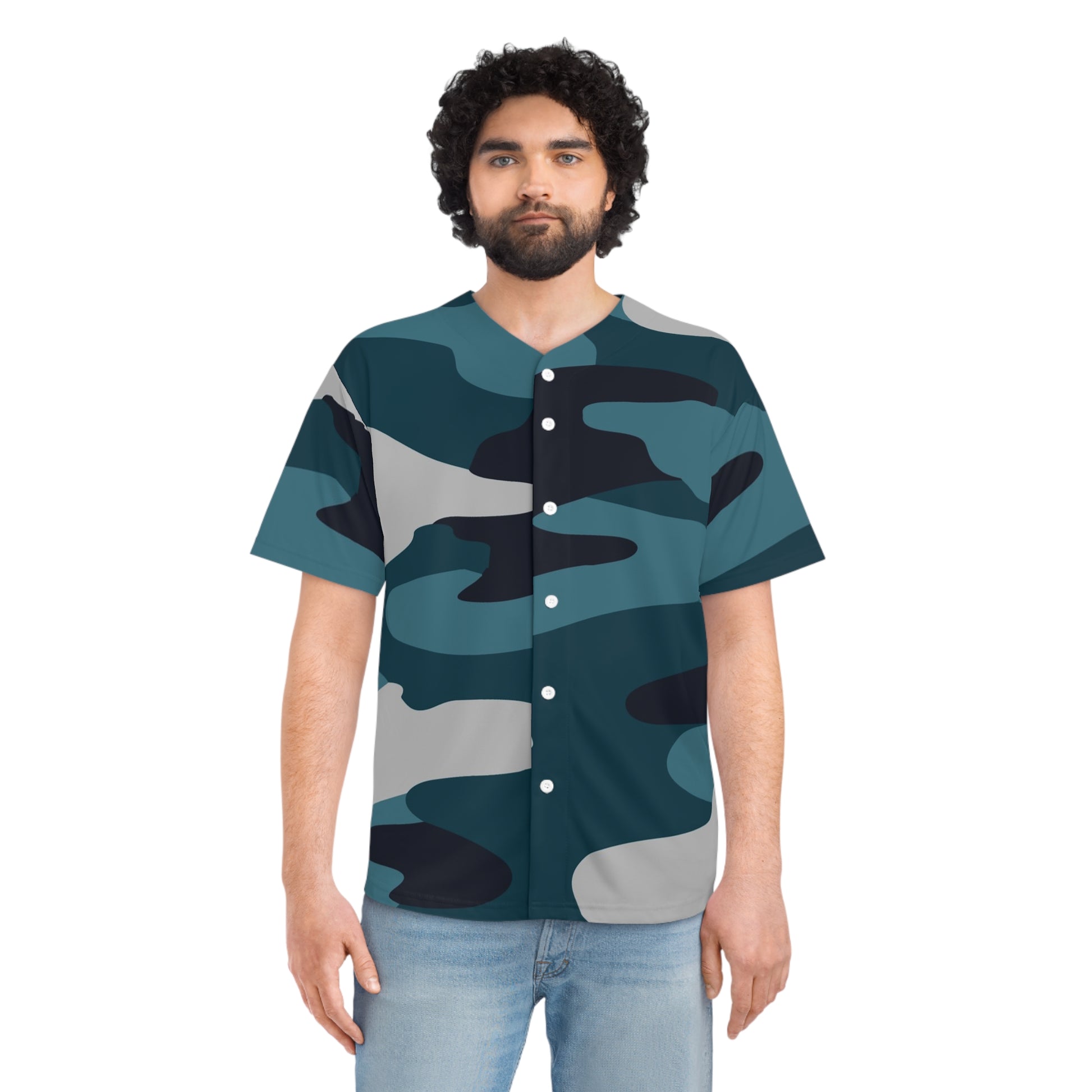 Blue Camouflage Men's Baseball Jersey (AOP), Artsulli - Art is Long, Life is Short, All Over Prints, , , , , , , 