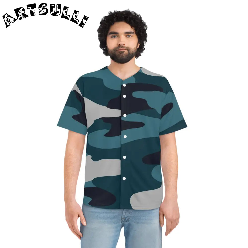 JAKKOUTTHEBXX Blue Camouflage Men’s Baseball Jersey (AOP)