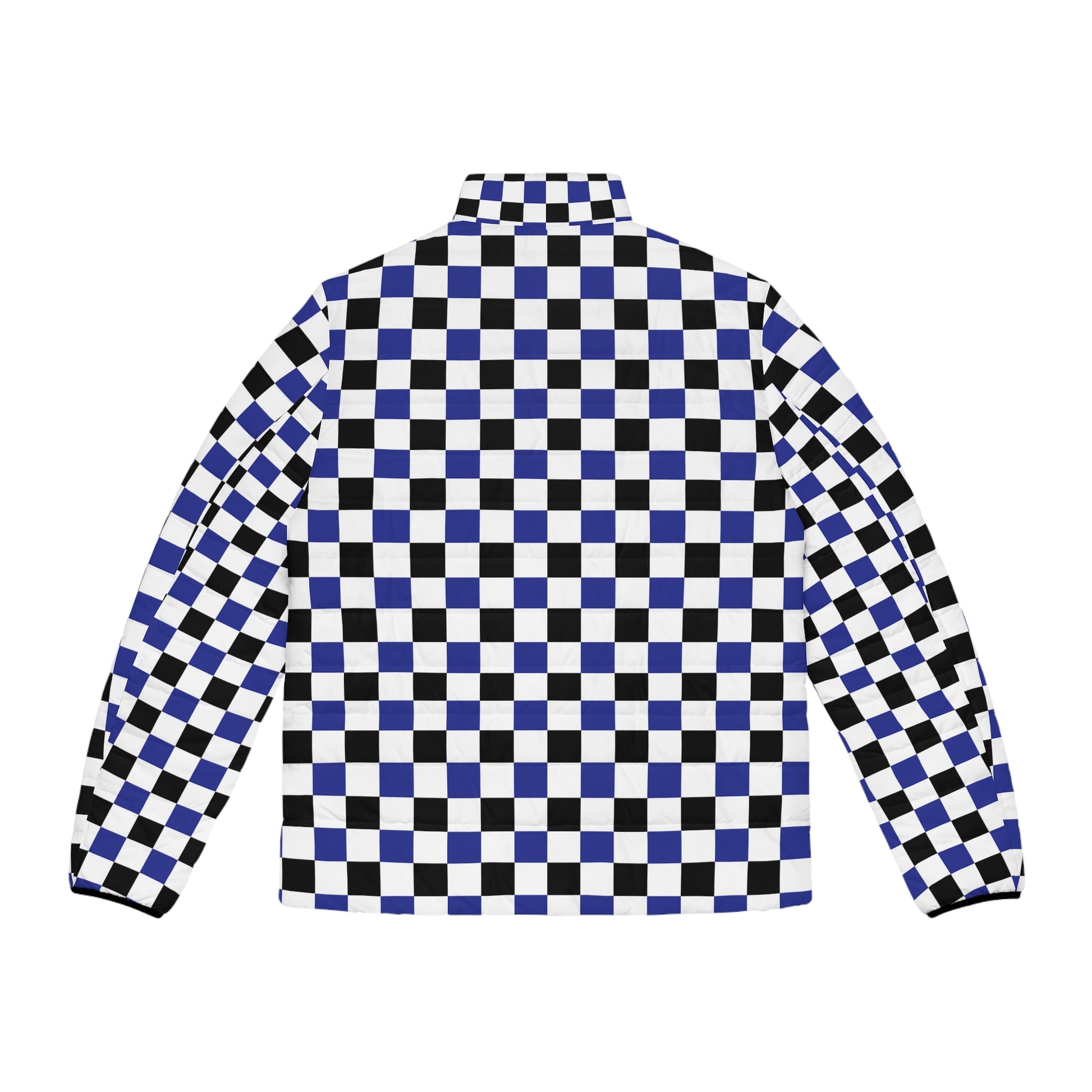 Checkerboard Blue White and Black Men's Puffer Jacket (AOP), Artsulli - Art is Long, Life is Short, All Over Prints, , , , , , , 