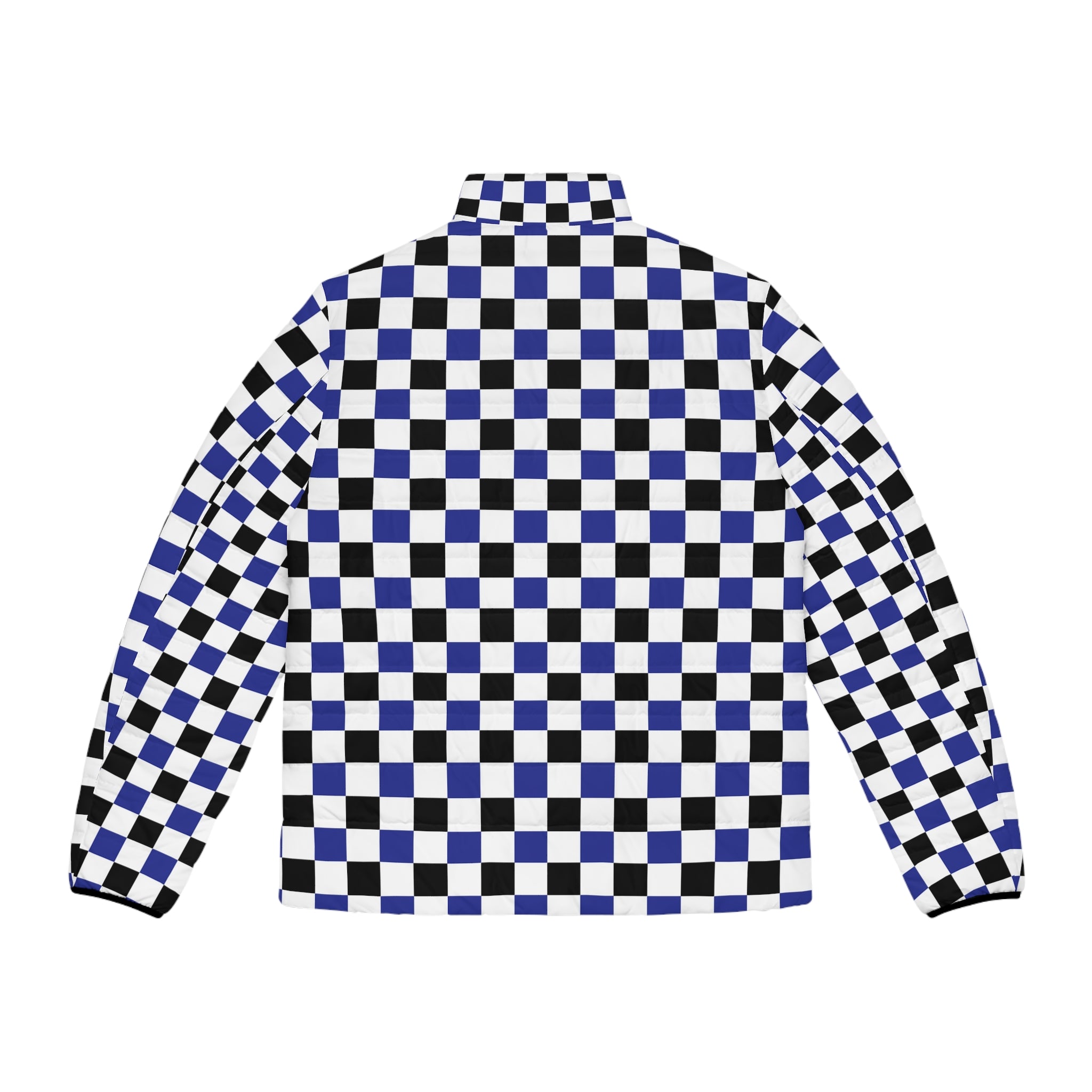 Checkerboard Blue White and Black Men's Puffer Jacket (AOP), Artsulli - Art is Long, Life is Short, All Over Prints, , , , , , , 