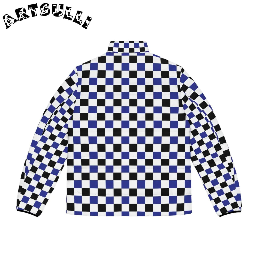 JAKKOUTTHEBXX Checkerboard Blue White and Black Men’s Puffer Jacket