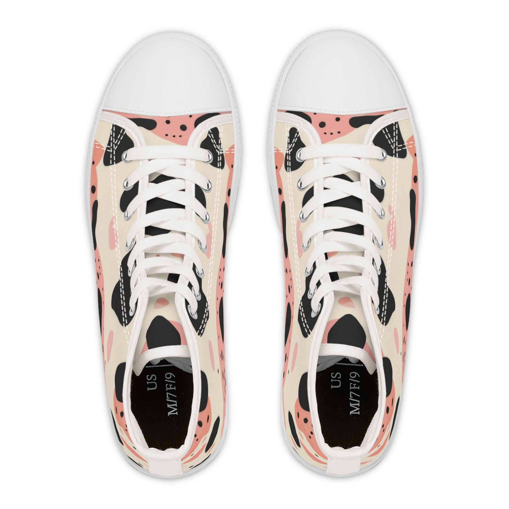 Organic Cow Print Cream and Pink Women's High Top Sneakers, Artsulli - Art is Long, Life is Short, Shoes, , , , , , , 