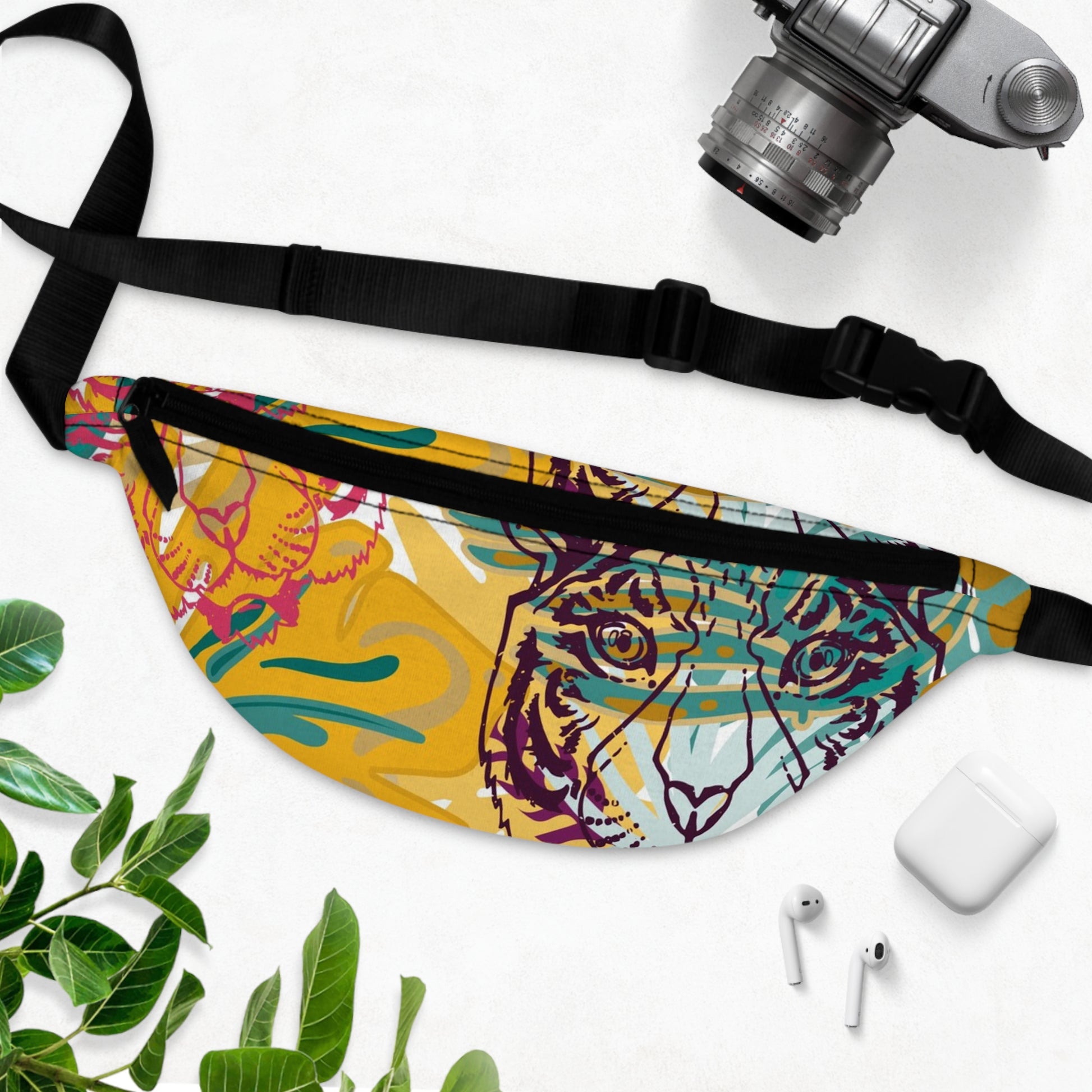 Tropical Jungle Tigers Brown and Green Fanny Pack, Artsulli - Art is Long, Life is Short, Bags, , , , , , , 
