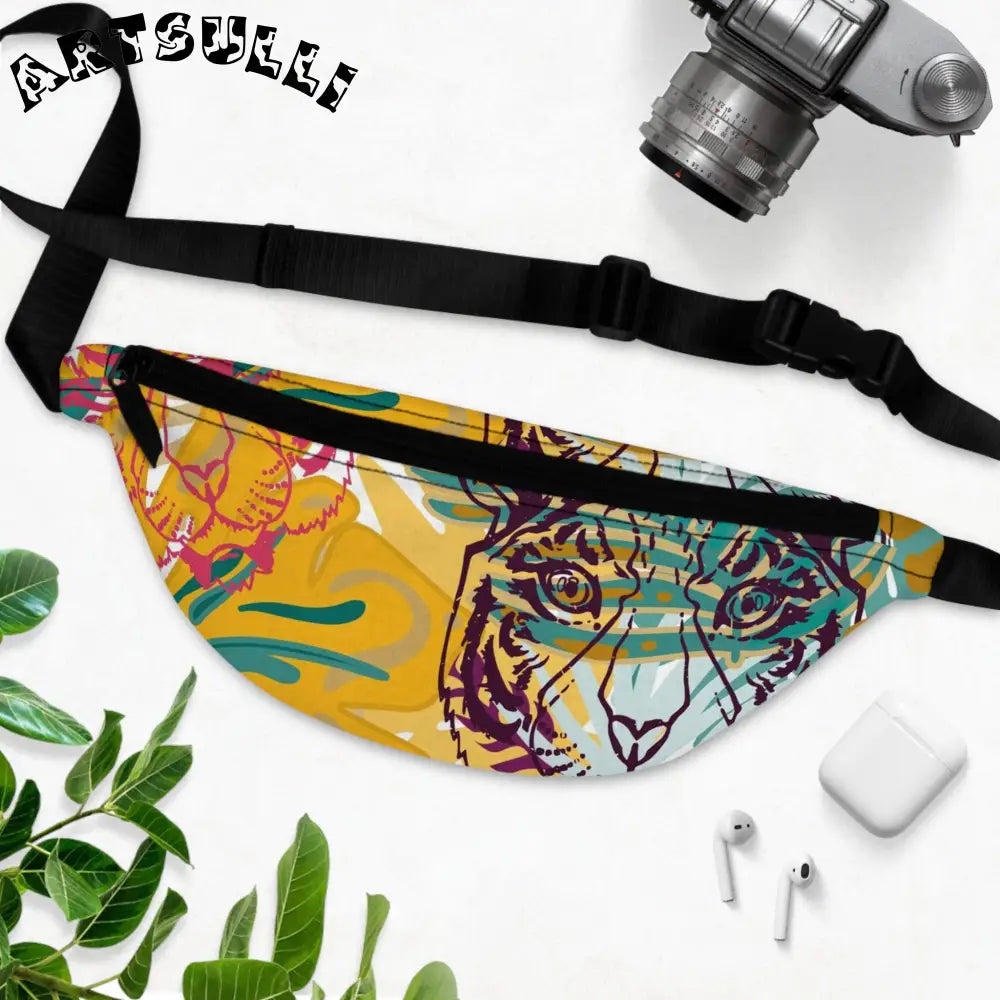 JAKKOUTTHEBXX Tropical Jungle Tigers Brown and Green Fanny Pack