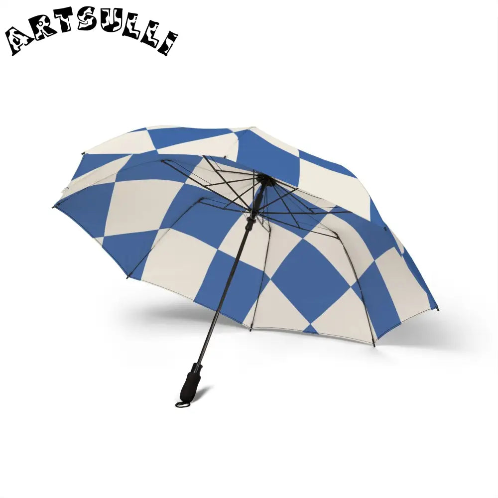 JAKKOUTTHEBXX Checkerboard Blue Semi-Automatic Foldable Umbrella