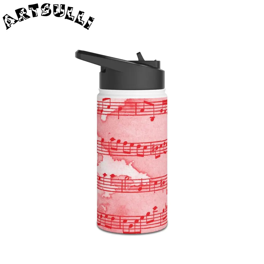 JAKKOUTTHEBXX Pink Steel Water Bottle with Red Musical Notes 2025