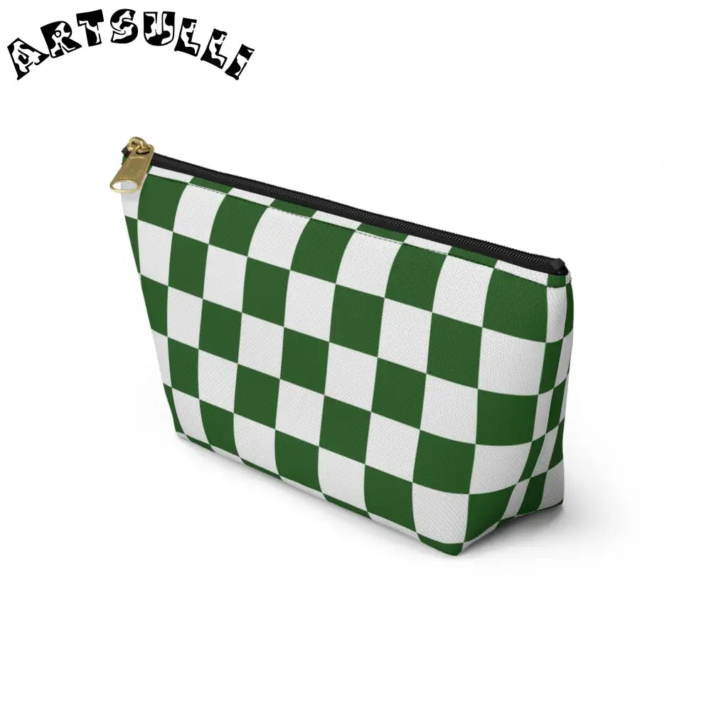 JAKKOUTTHEBXX Checkerboard White and Dark Green Accessory Pouch w