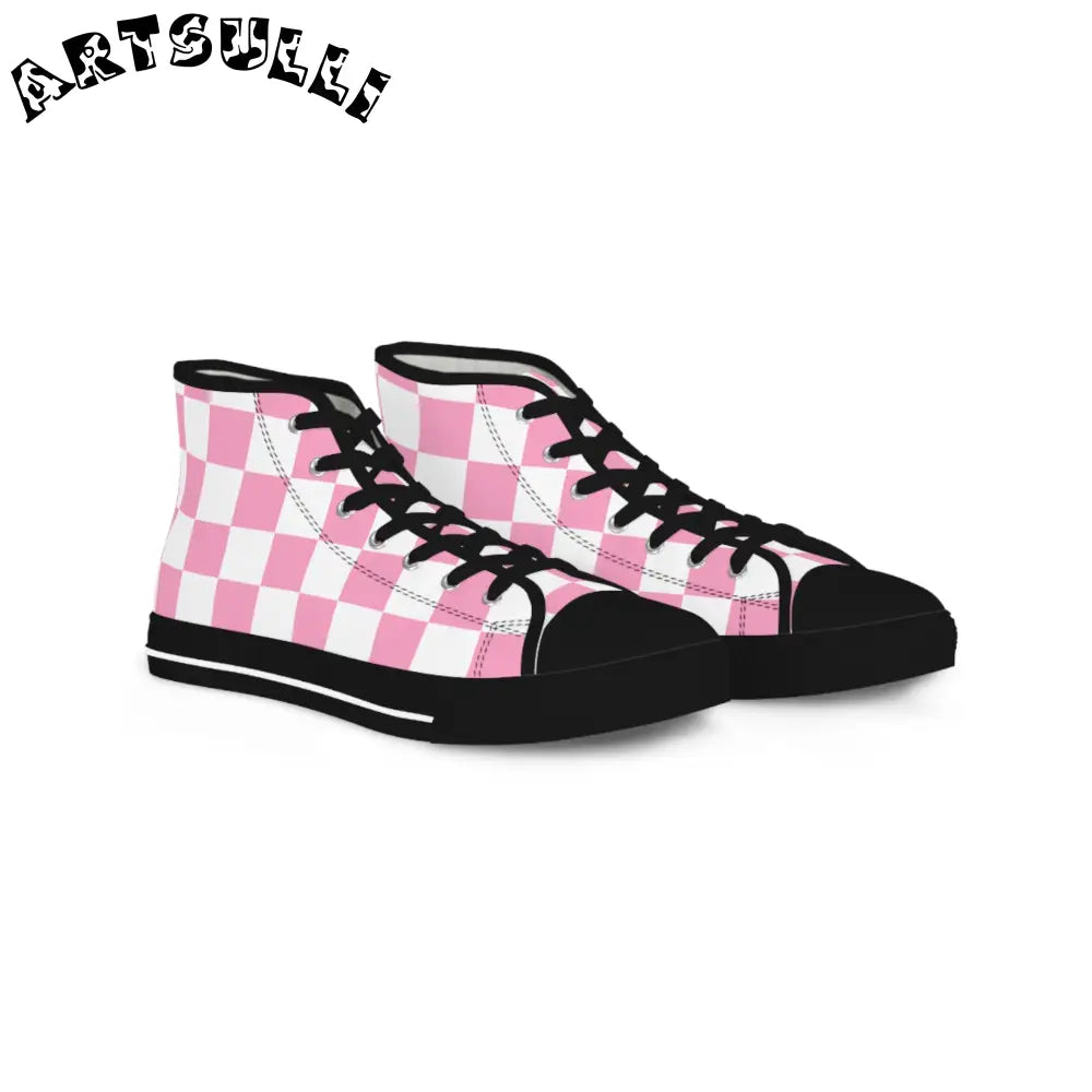JAKKOUTTHEBXX Checkerboard Hot Pink and White Men’s High Top