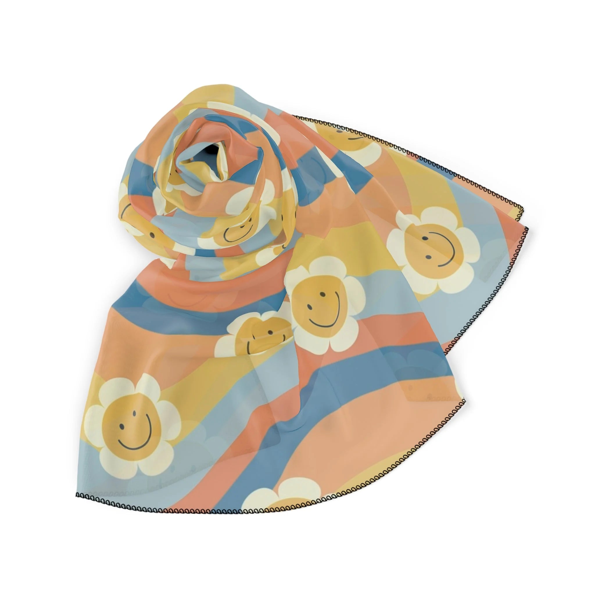70s Smiley Wave High Quality Poly Scarf, Artsulli - Art is Long, Life is Short, Accessories, , , , , , , 