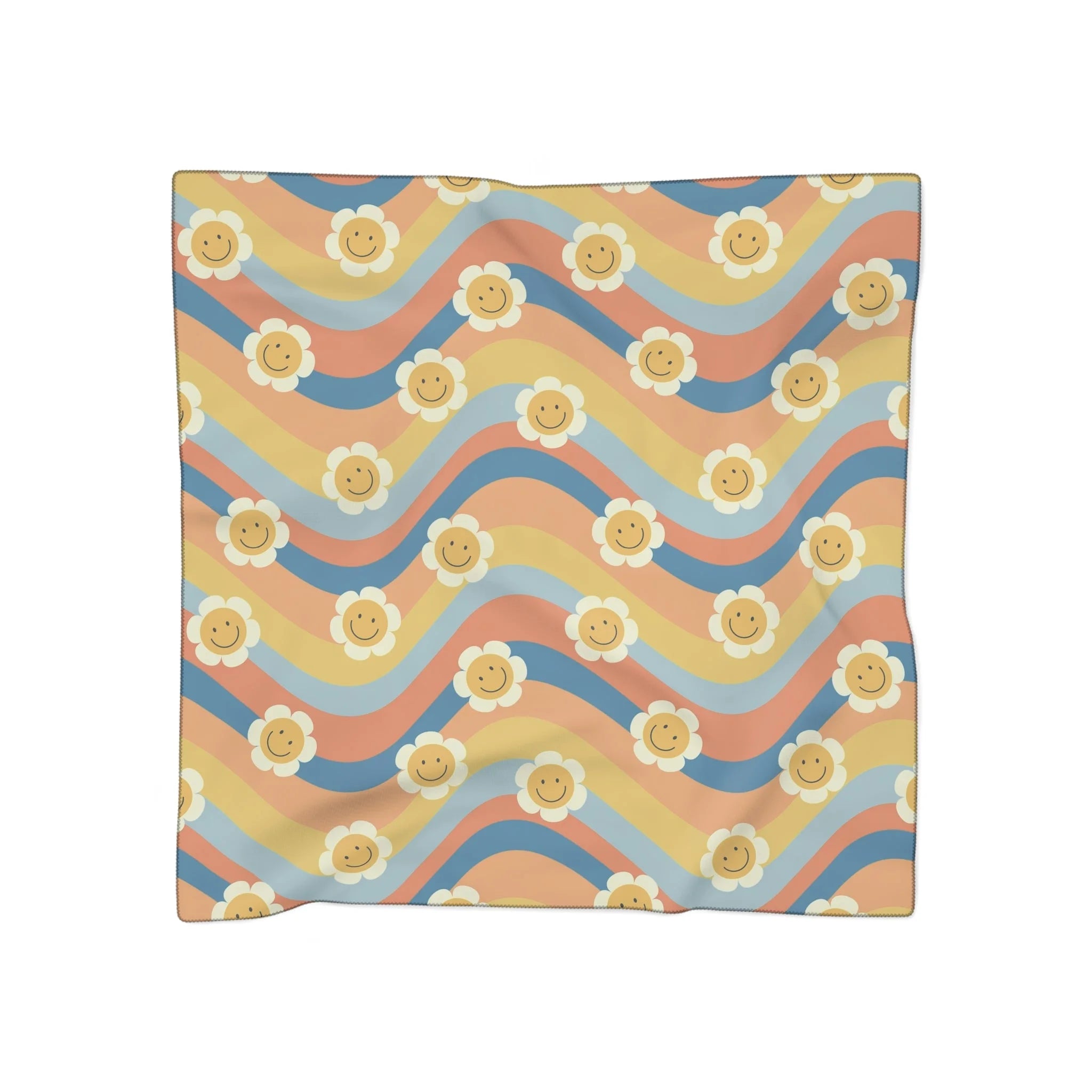 70s Smiley Wave High Quality Poly Scarf, Artsulli - Art is Long, Life is Short, Accessories, Color, Poly voile, Size, 25" × 25", , , 96623537691436