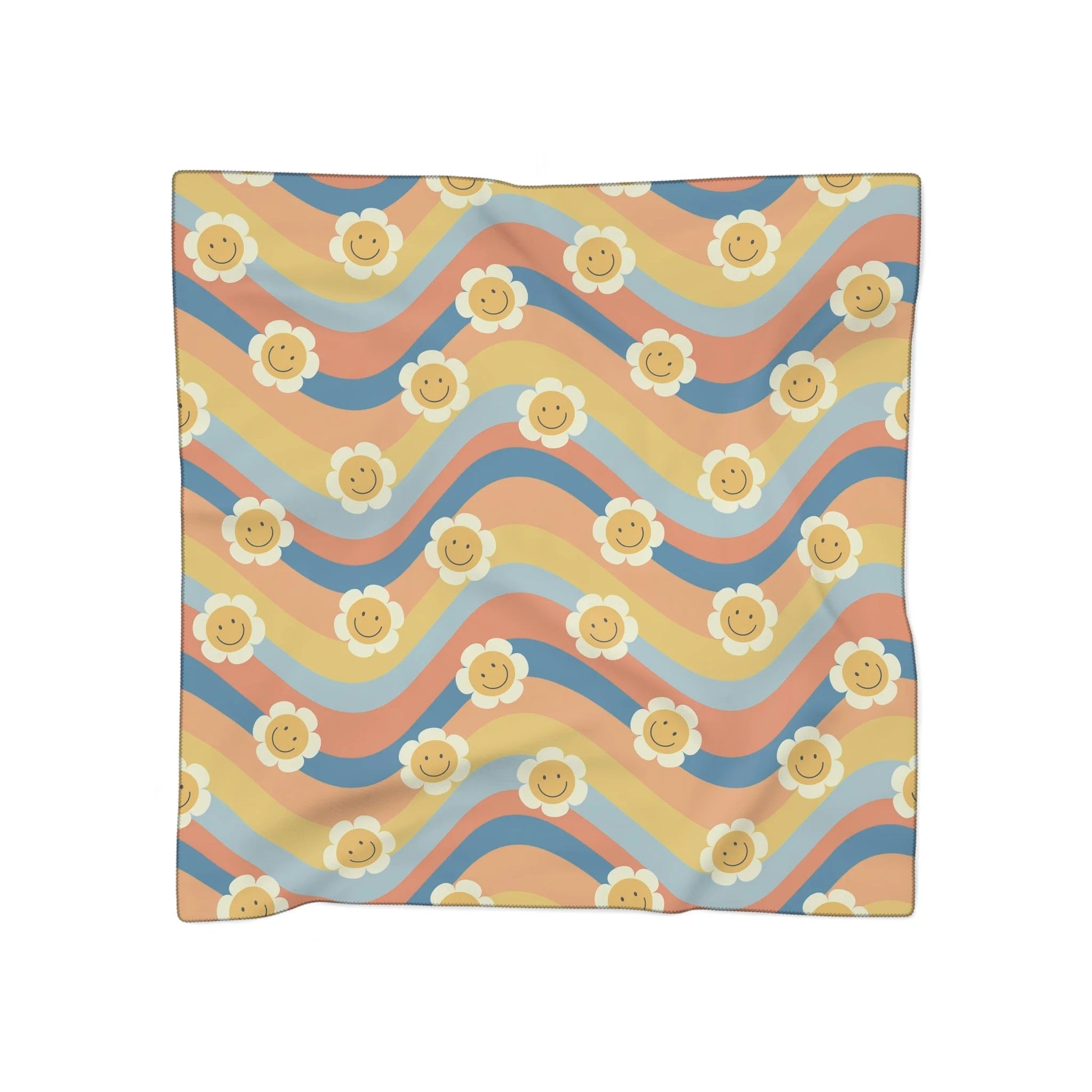 70s Smiley Wave High Quality Poly Scarf, Artsulli - Art is Long, Life is Short, Accessories, Color, Poly voile, Size, 50" × 50", , , 96603646502010
