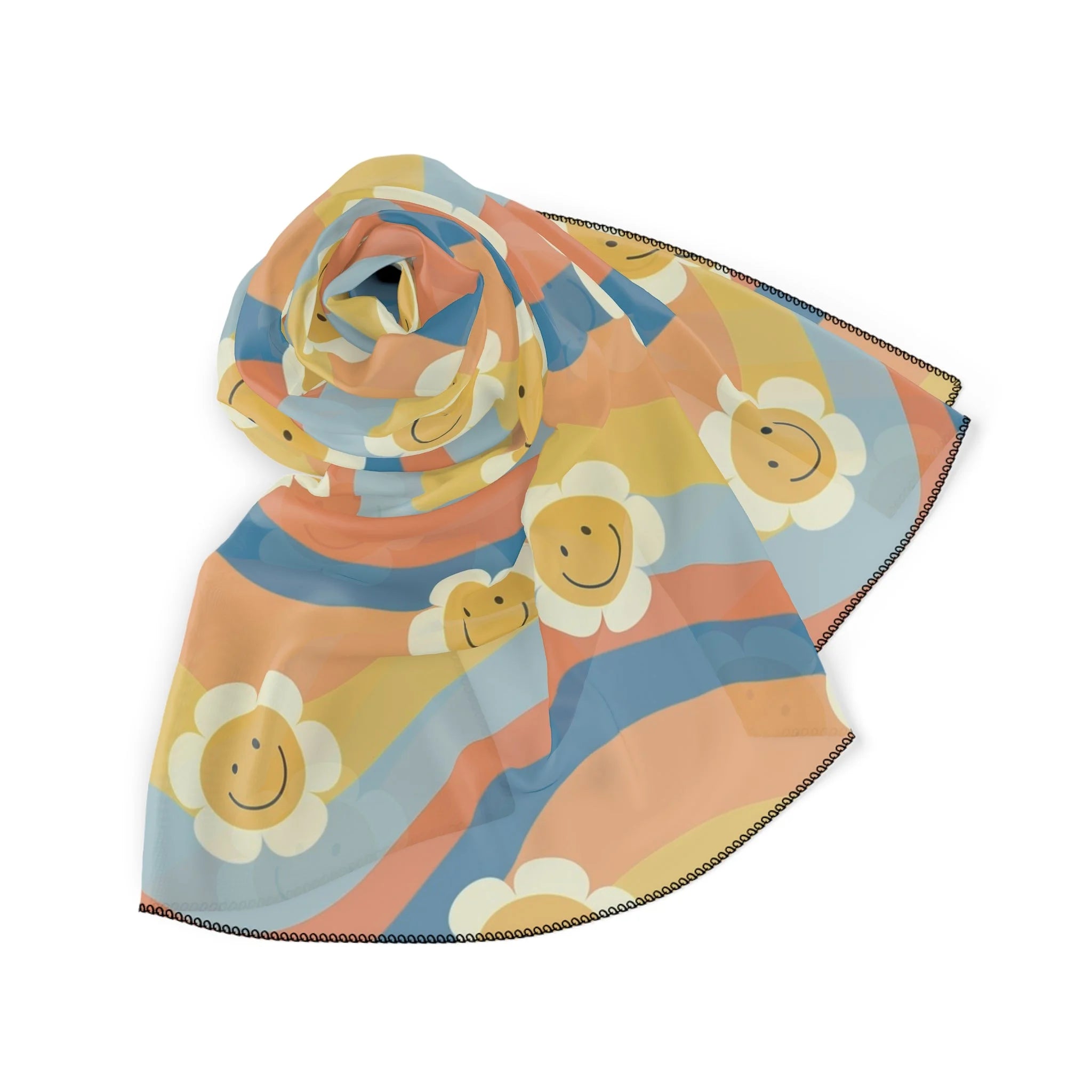 70s Smiley Wave High Quality Poly Scarf, Artsulli - Art is Long, Life is Short, Accessories, , , , , , , 