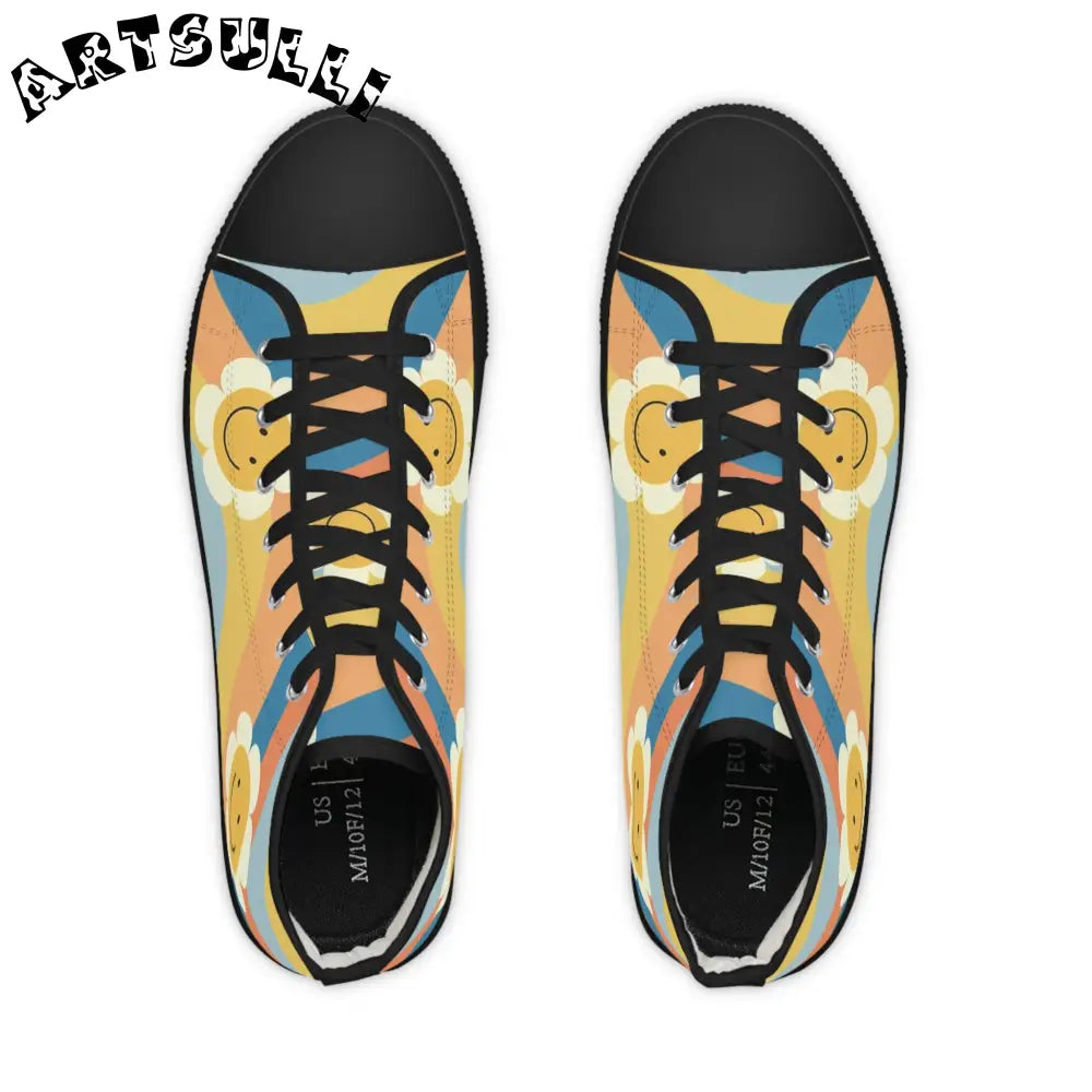 70s Smiley Wave High Top Sneakers, Artsulli - Art is Long, Life is Short, Shoes, , , , , , , 