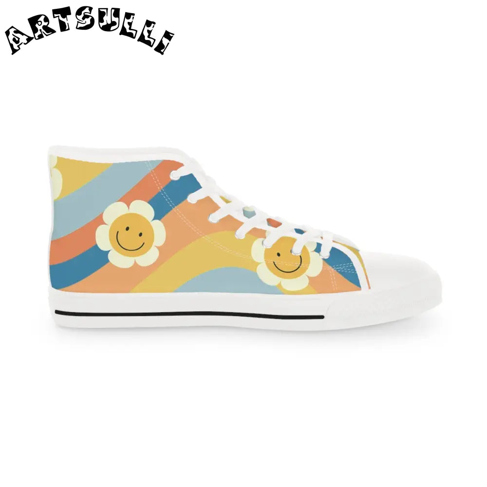 70s Smiley Wave High Top Sneakers, Artsulli - Art is Long, Life is Short, Shoes, , , , , , , 