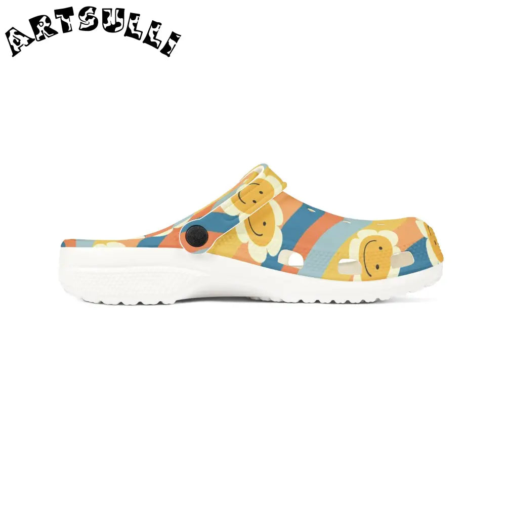 70s Smiley Wave Illustration Printed EVA Foam Clogs, Artsulli - Art is Long, Life is Short, Shoes, , , , , , , 