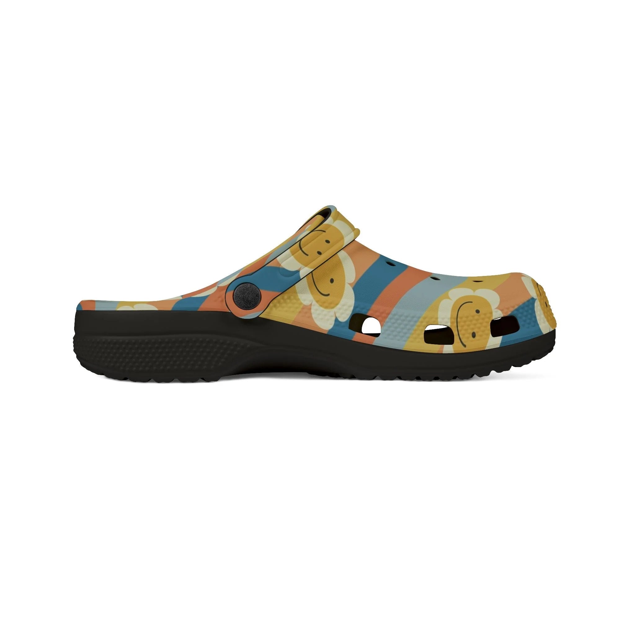 70s Smiley Wave Illustration Printed EVA Foam Clogs, Artsulli - Art is Long, Life is Short, Shoes, , , , , , , 