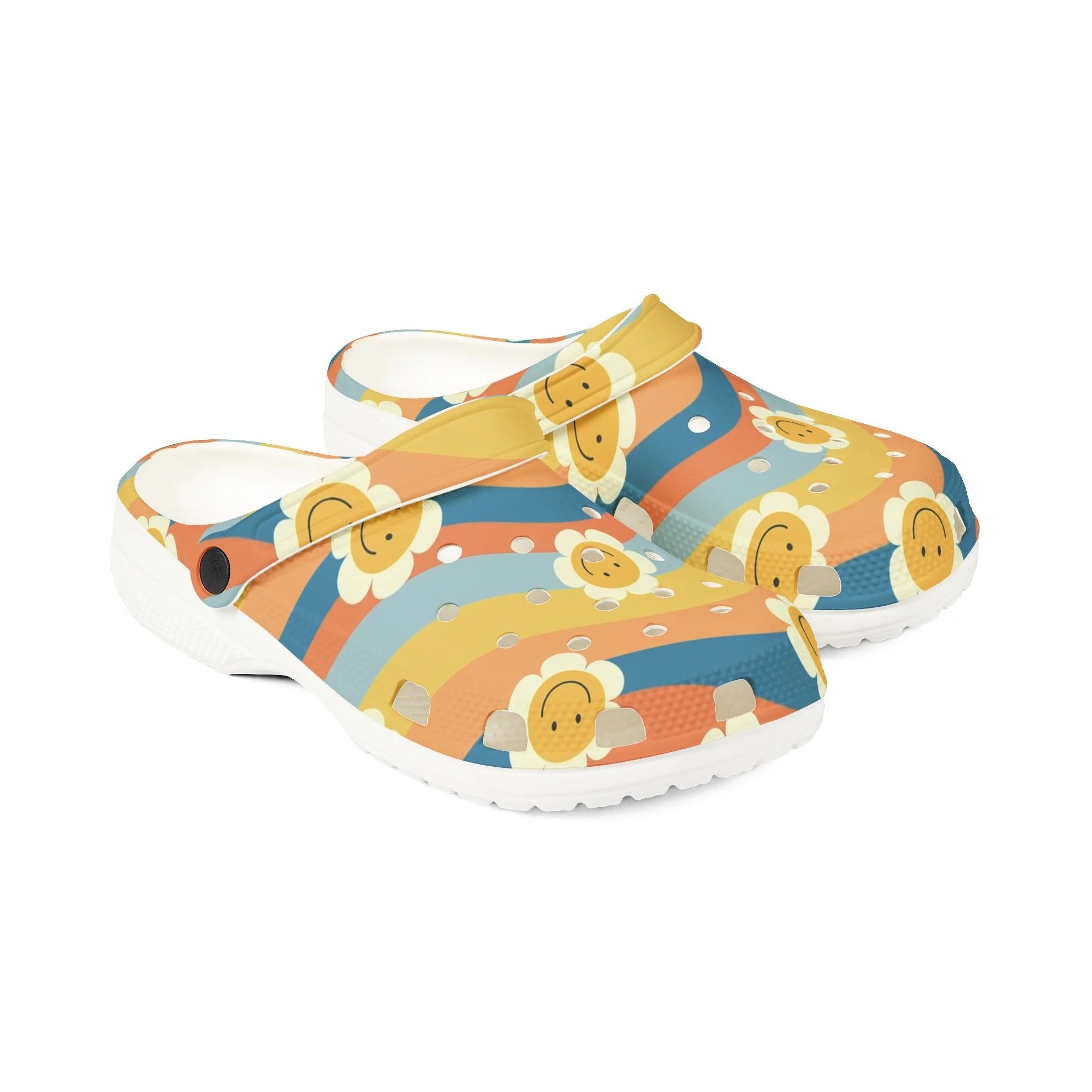70s Smiley Wave Illustration Printed EVA Foam Clogs, Artsulli - Art is Long, Life is Short, Shoes, , , , , , , 