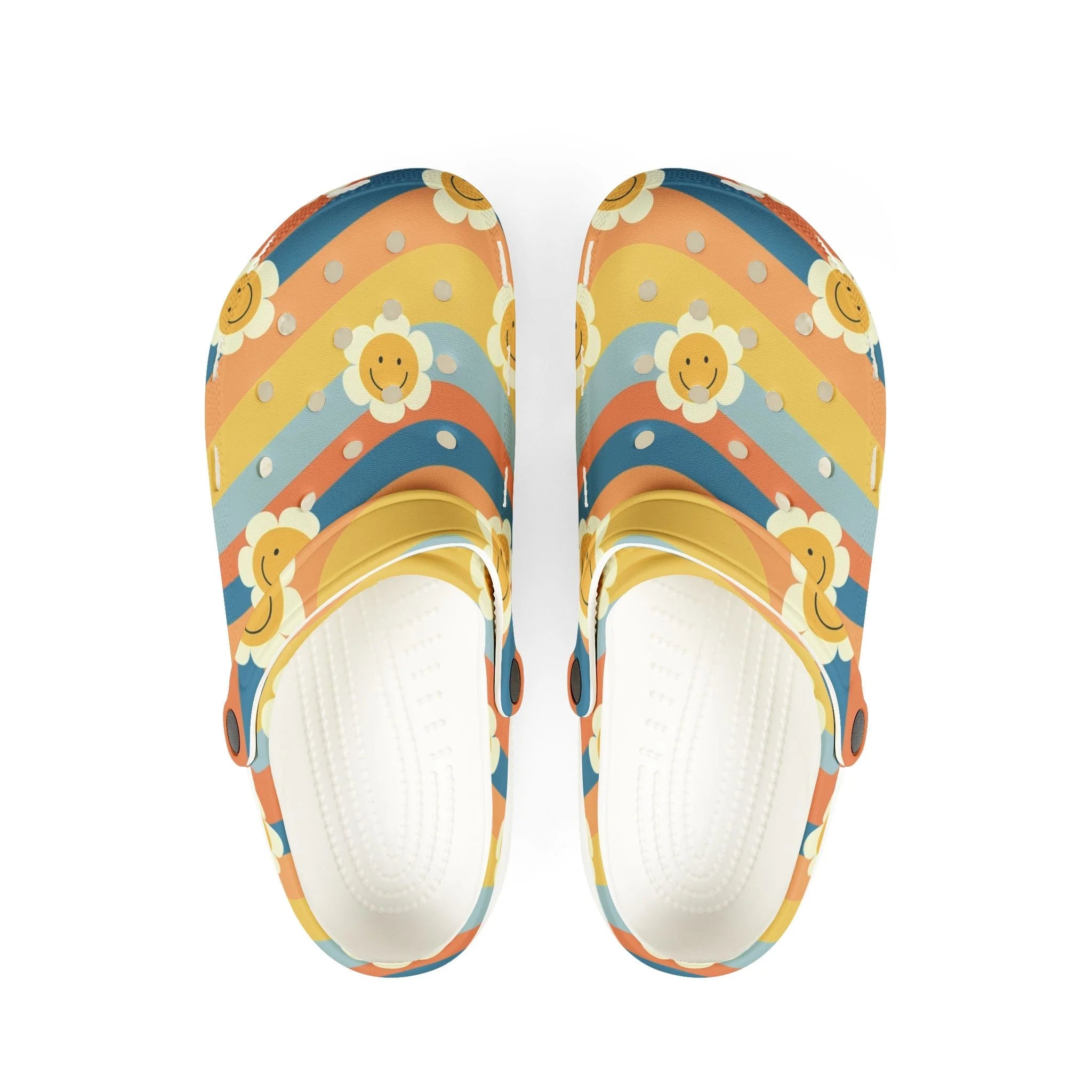 70s Smiley Wave Illustration Printed EVA Foam Clogs, Artsulli - Art is Long, Life is Short, Shoes, Size, US 6 (Women's), Color, White, , , 58494949864384