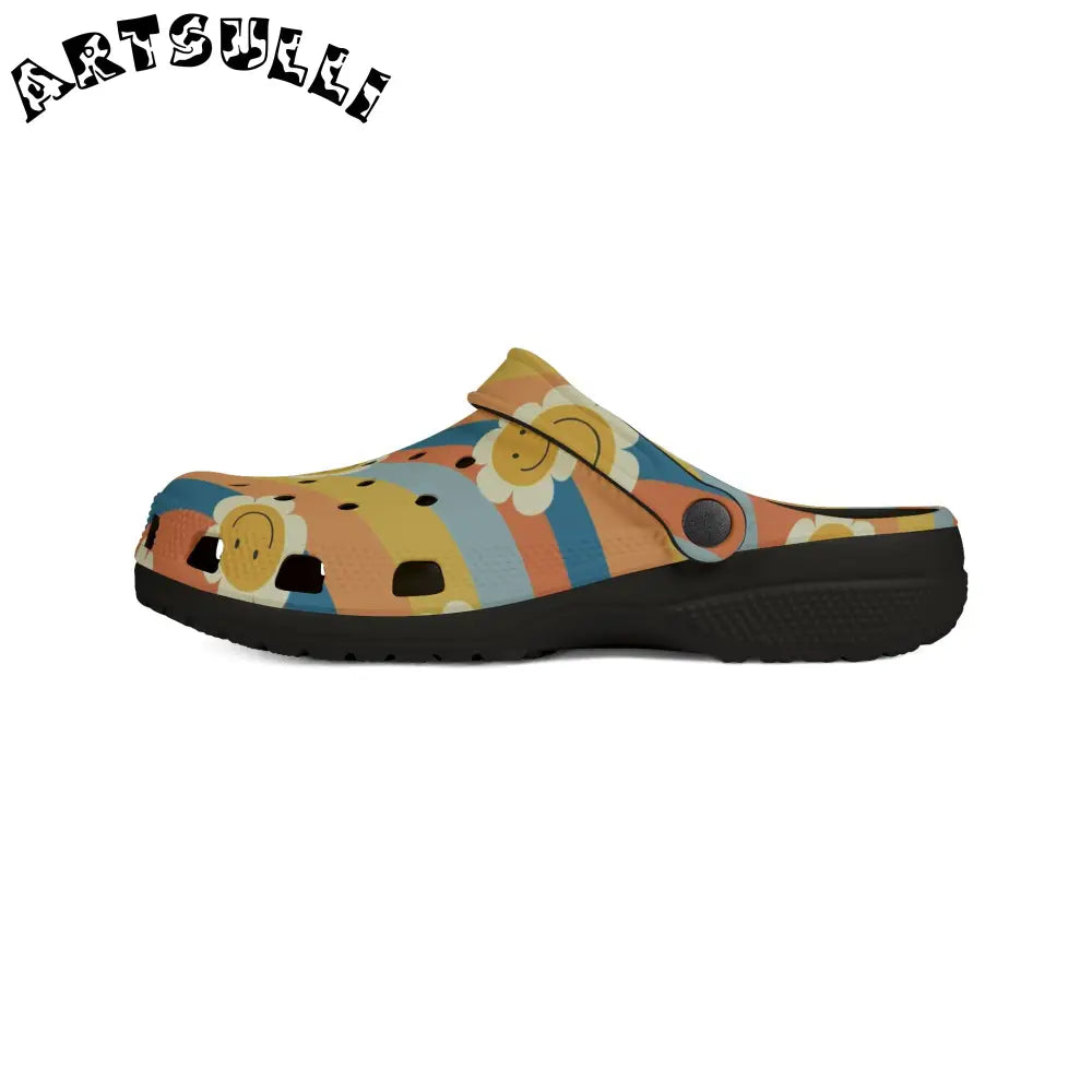 70s Smiley Wave Illustration Printed EVA Foam Clogs, Artsulli - Art is Long, Life is Short, Shoes, , , , , , , 