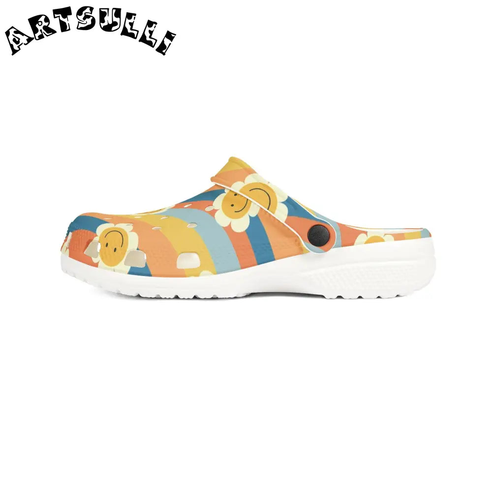 70s Smiley Wave Illustration Printed EVA Foam Clogs, Artsulli - Art is Long, Life is Short, Shoes, , , , , , , 