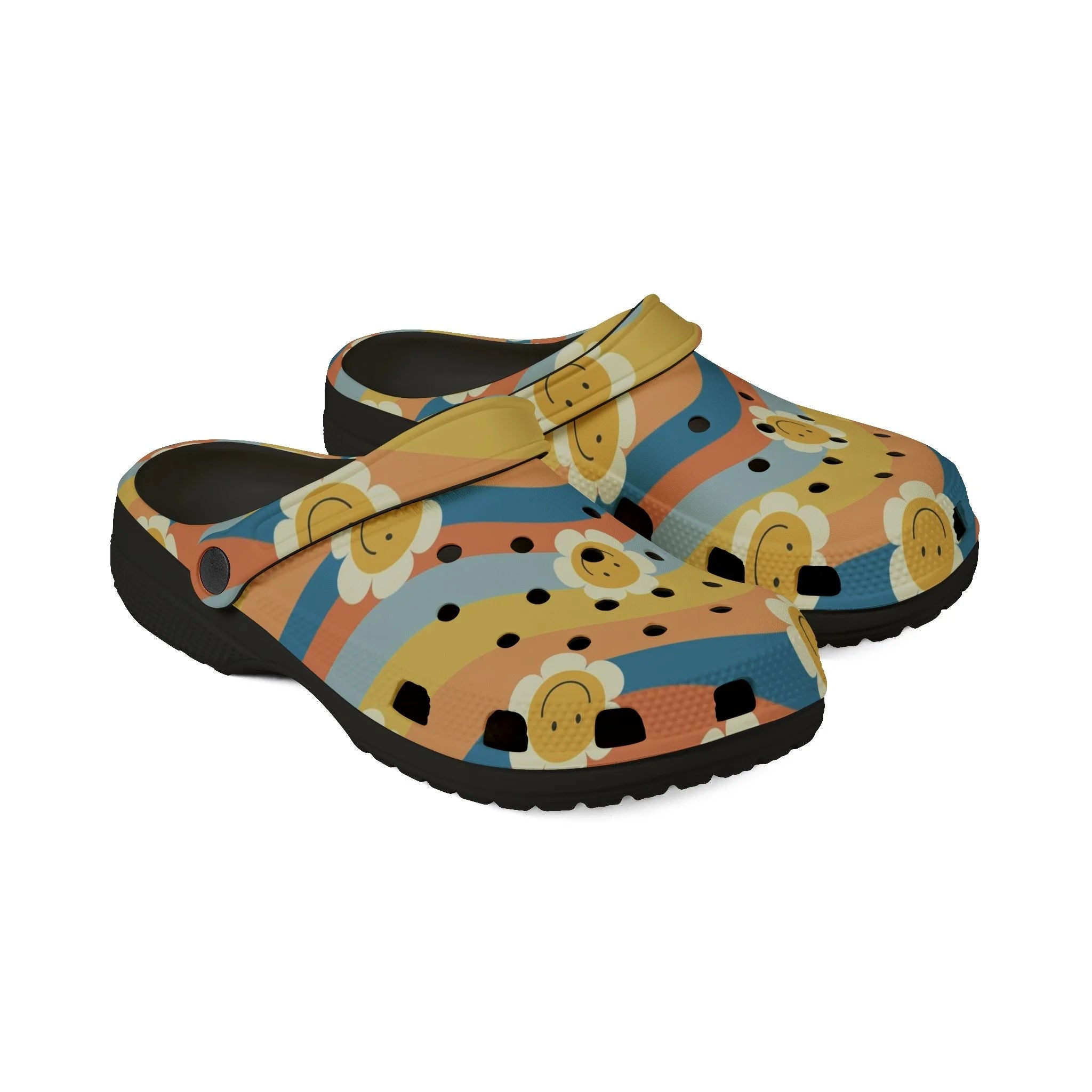 70s Smiley Wave Illustration Printed EVA Foam Clogs, Artsulli - Art is Long, Life is Short, Shoes, , , , , , , 
