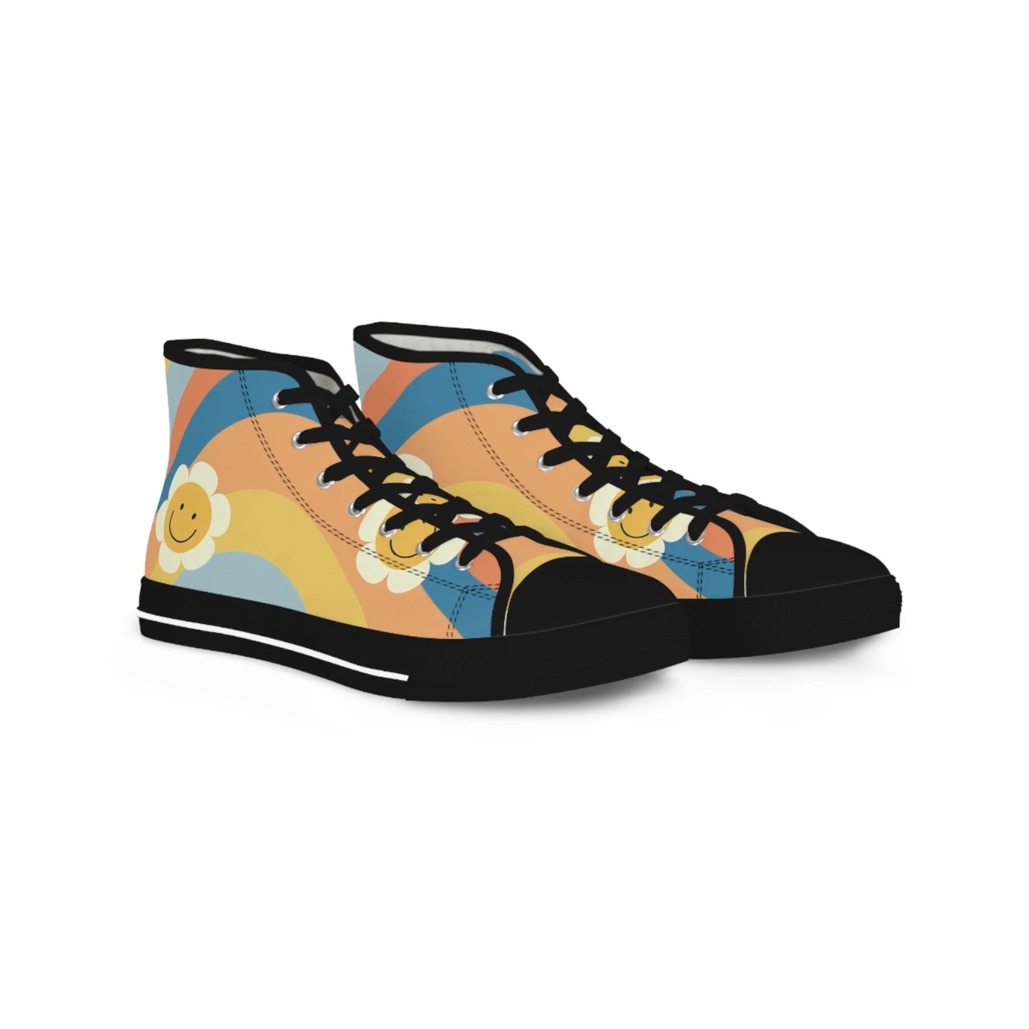 70s Smiley Wave Men's High Top Canvas Sneakers, Artsulli - Art is Long, Life is Short, Shoes, Size, US 5, Color, Black sole, , , 76264723963926