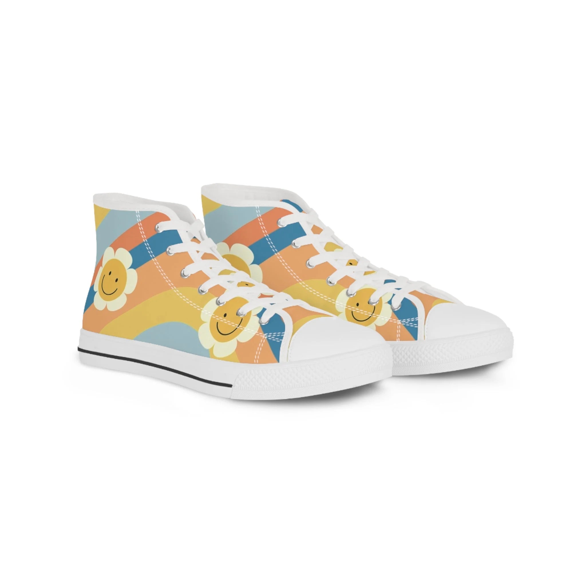 70s Smiley Wave Men's High Top Canvas Sneakers, Artsulli - Art is Long, Life is Short, Shoes, Size, US 5, Color, White sole, , , 32417279320364772291