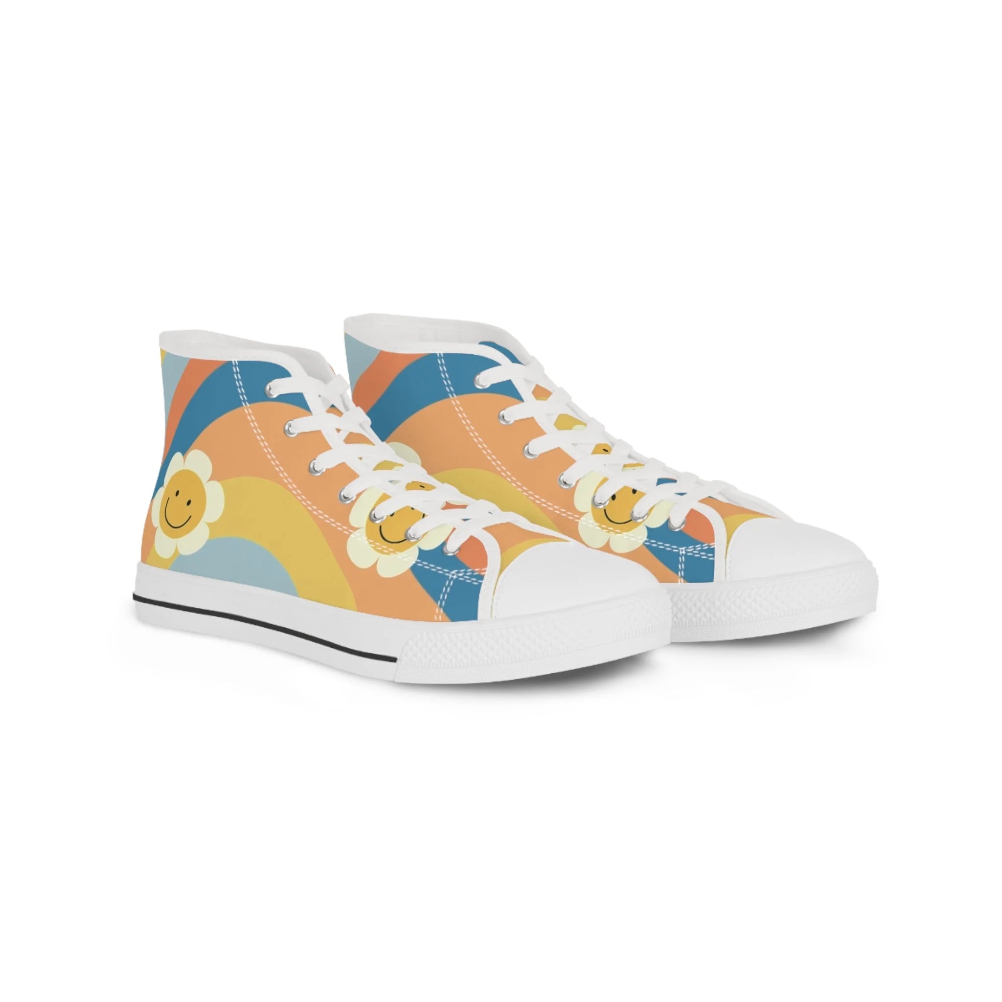 70s Smiley Wave Men's High Top Canvas Sneakers, Artsulli - Art is Long, Life is Short, Shoes, Size, US 5, Color, White sole, , , 76259883937355