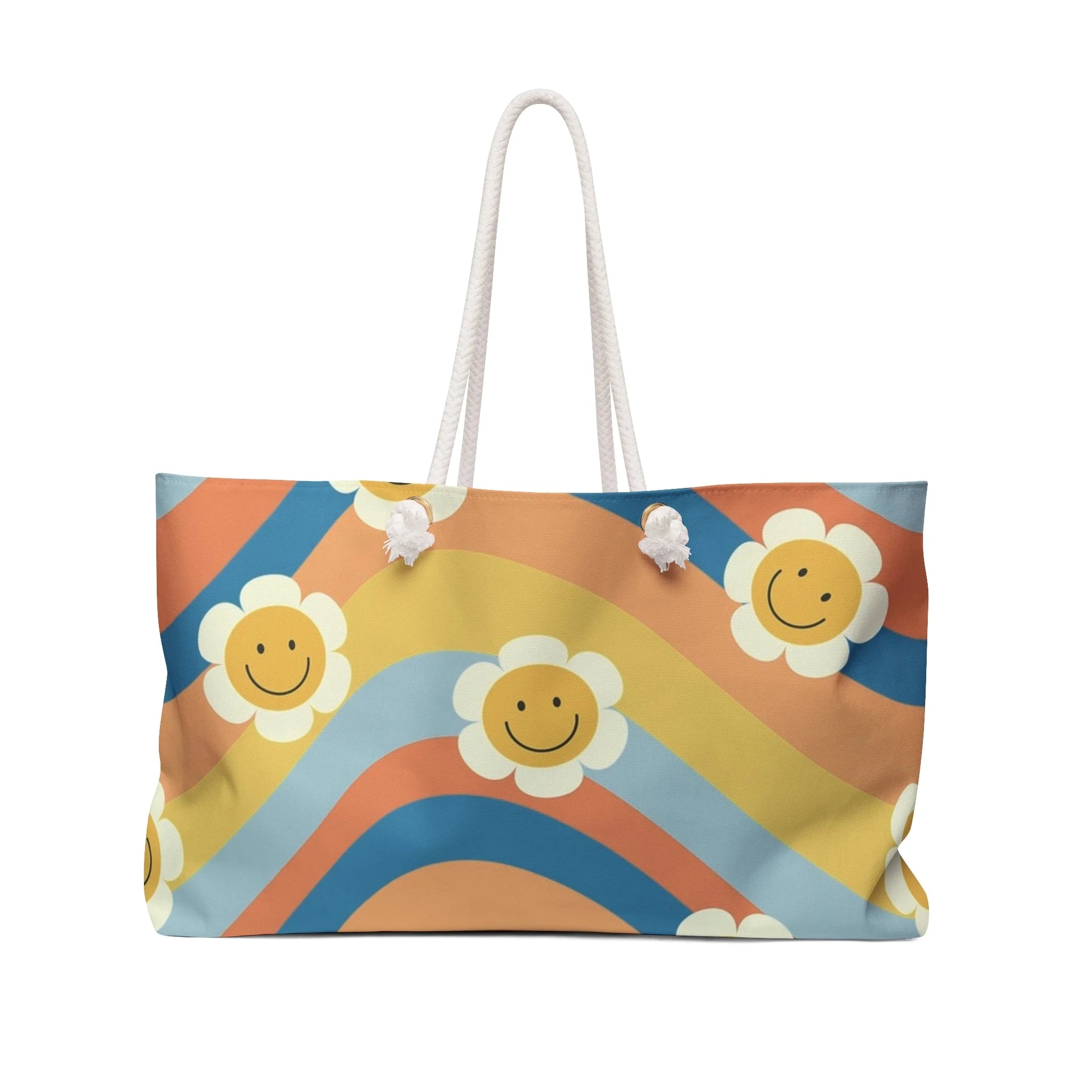 70s Smiley Wave Oversized Weekender Tote, Artsulli - Art is Long, Life is Short, Bags, Size, 24" × 13", , , , , 15668396867159