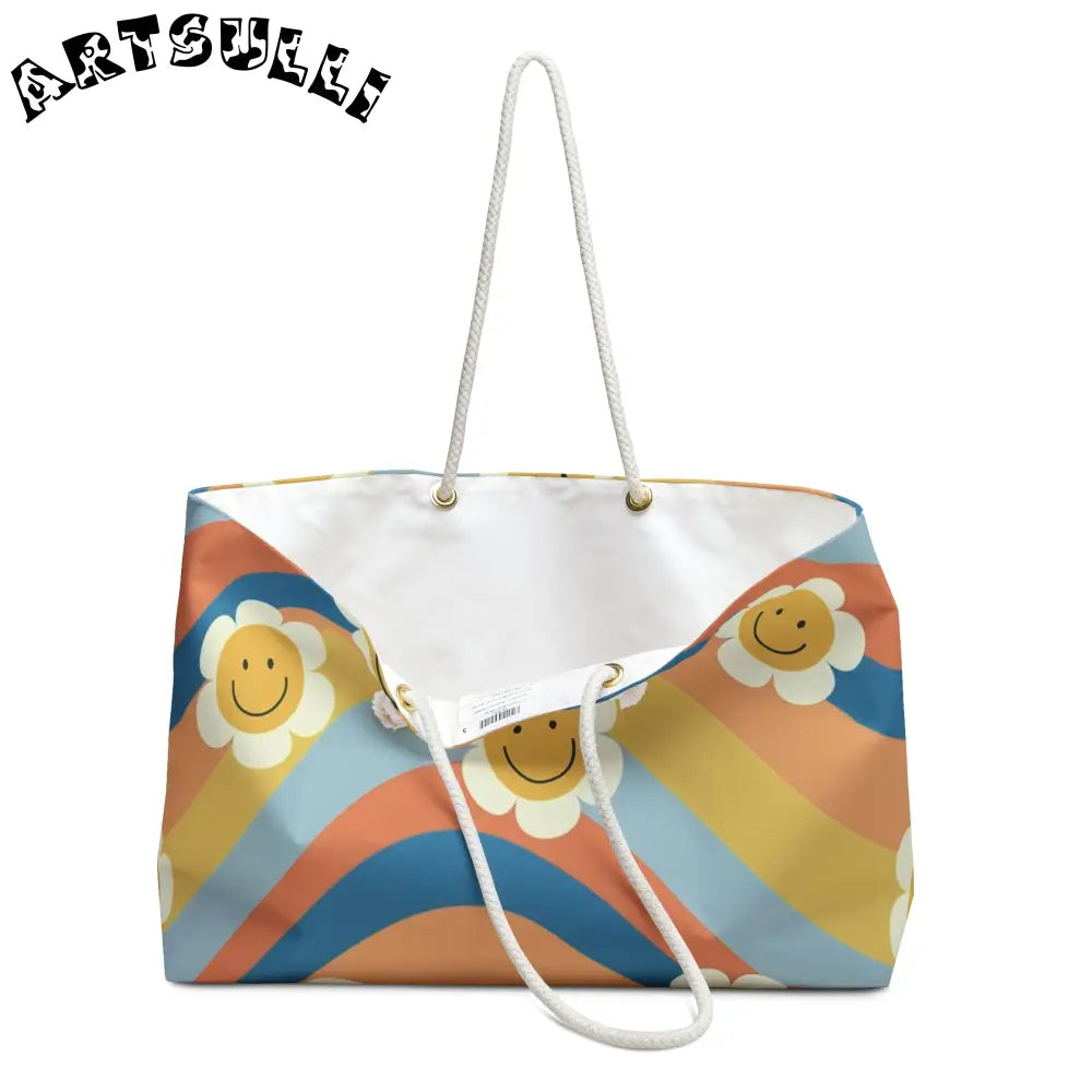 70s Smiley Wave Oversized Weekender Tote, Artsulli - Art is Long, Life is Short, Bags, , , , , , , 