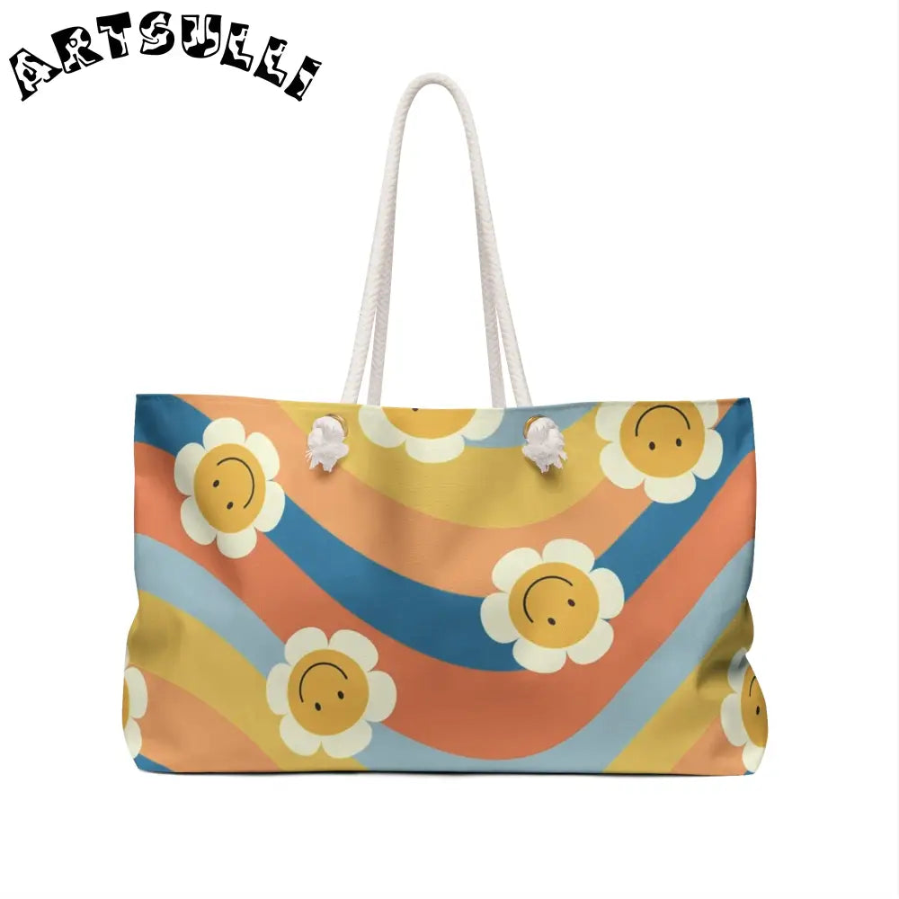 70s Smiley Wave Oversized Weekender Tote, Artsulli - Art is Long, Life is Short, Bags, , , , , , , 