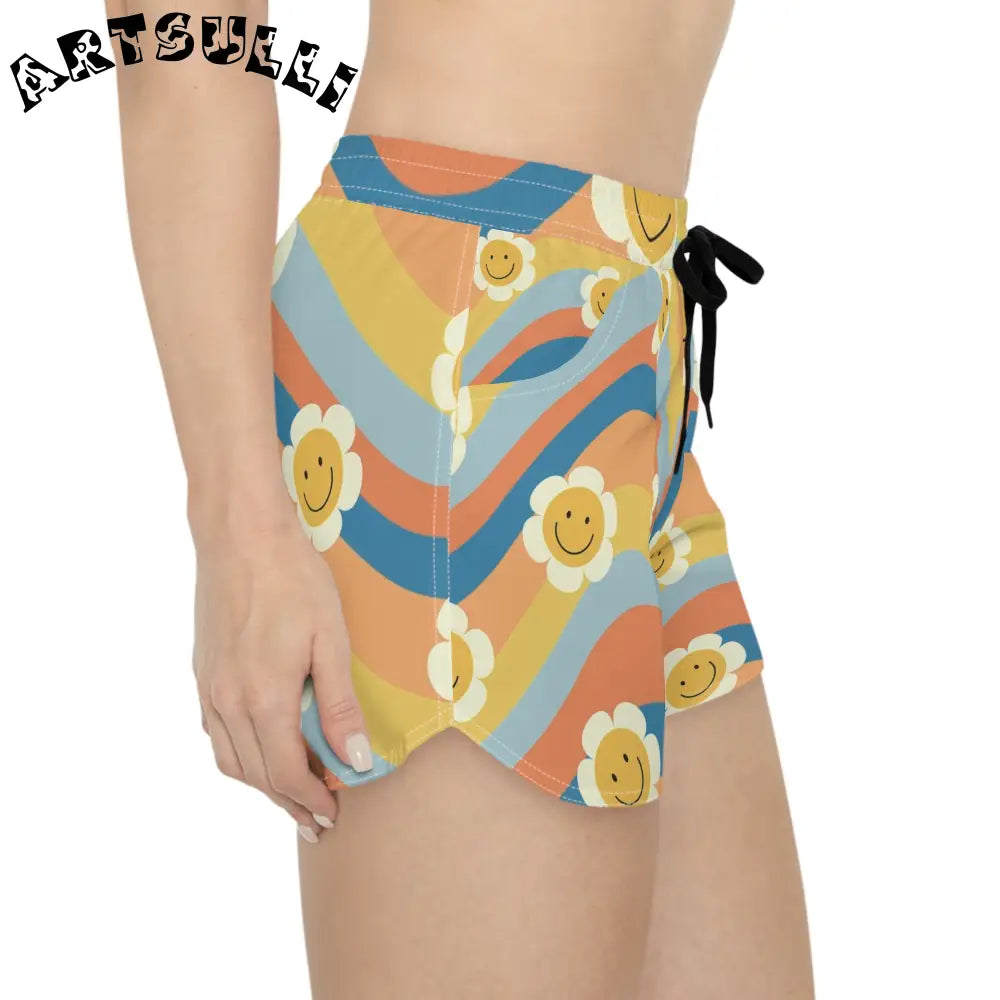70s Smiley Wave Shorts Displays Style, Artsulli - Art is Long, Life is Short, All Over Prints, , , , , , , 