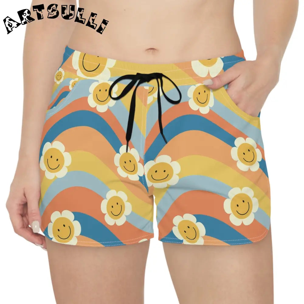 70s Smiley Wave Shorts Displays Style, Artsulli - Art is Long, Life is Short, All Over Prints, , , , , , , 