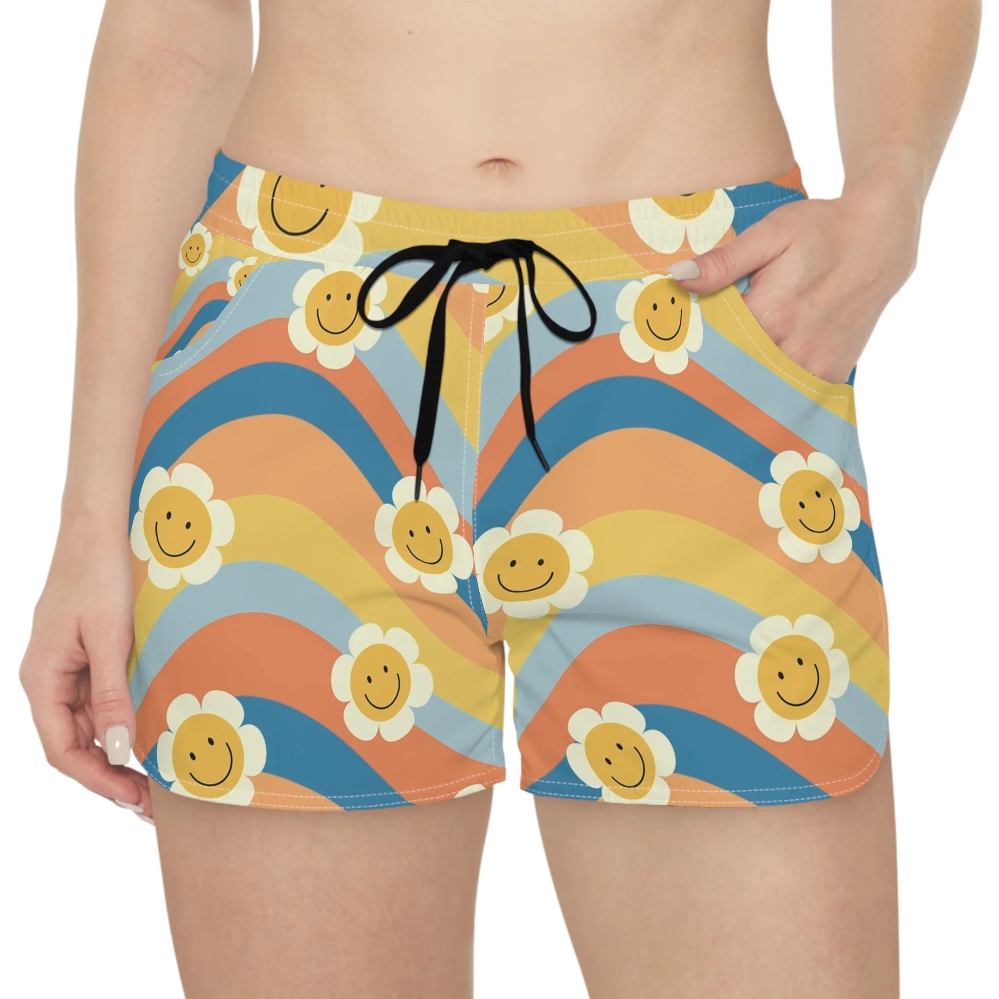 70s Smiley Wave Shorts Displays Style, Artsulli - Art is Long, Life is Short, All Over Prints, , , , , , , 