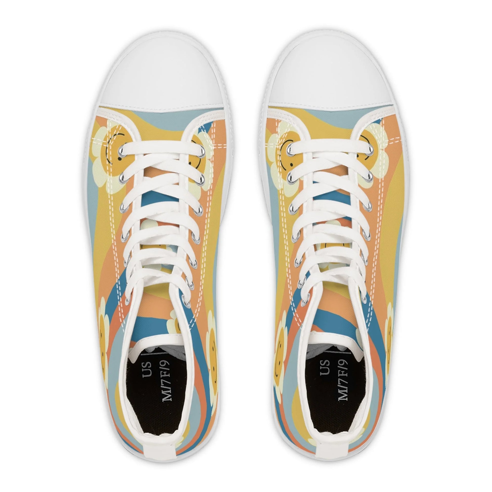 70s Smiley Wave Womens High Top Breathable Canvas Sneakers, Artsulli - Art is Long, Life is Short, Shoes, , , , , , , 