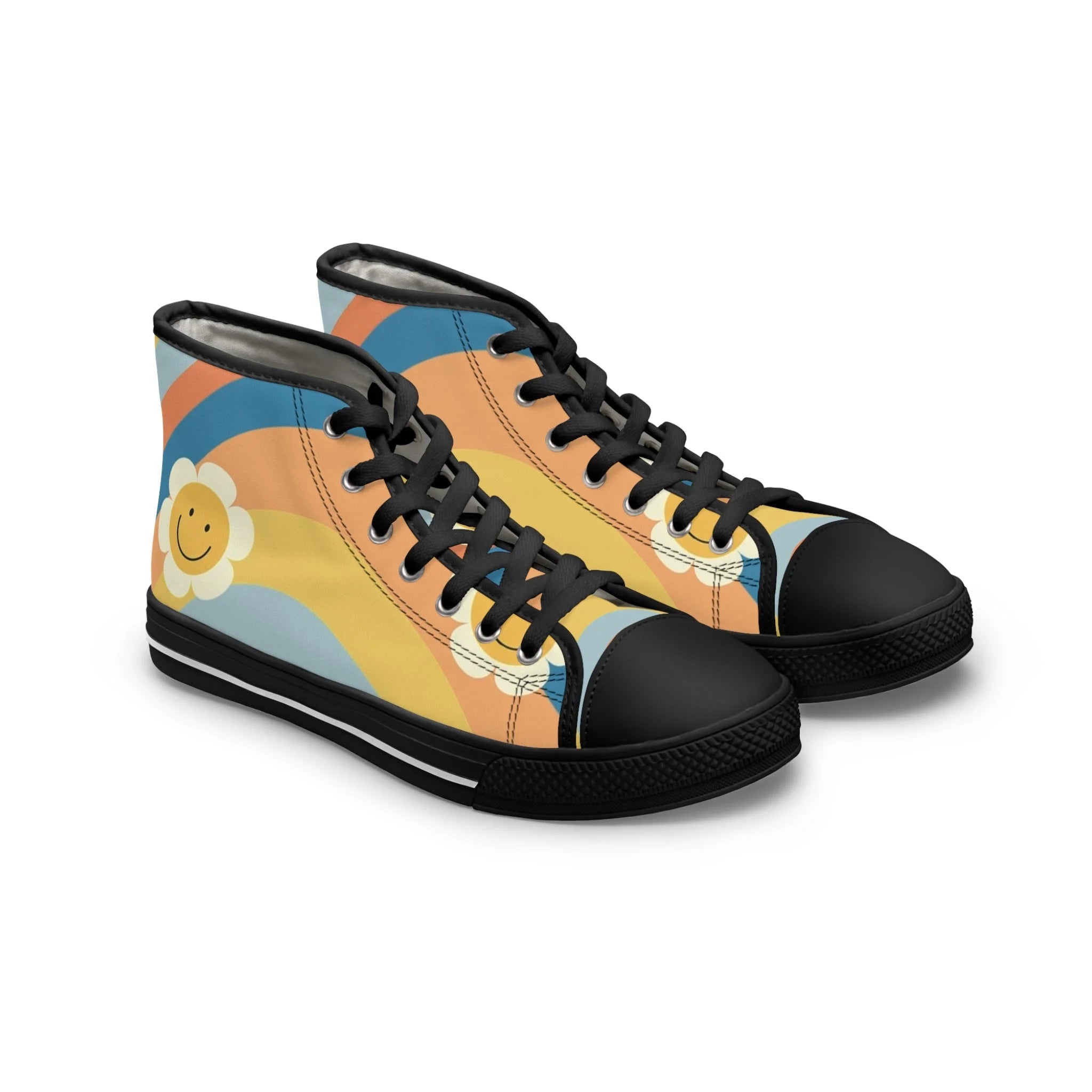70s Smiley Wave Womens High Top Breathable Canvas Sneakers, Artsulli - Art is Long, Life is Short, Shoes, Size, US 5.5, Color, Black sole, , , 16597490916759