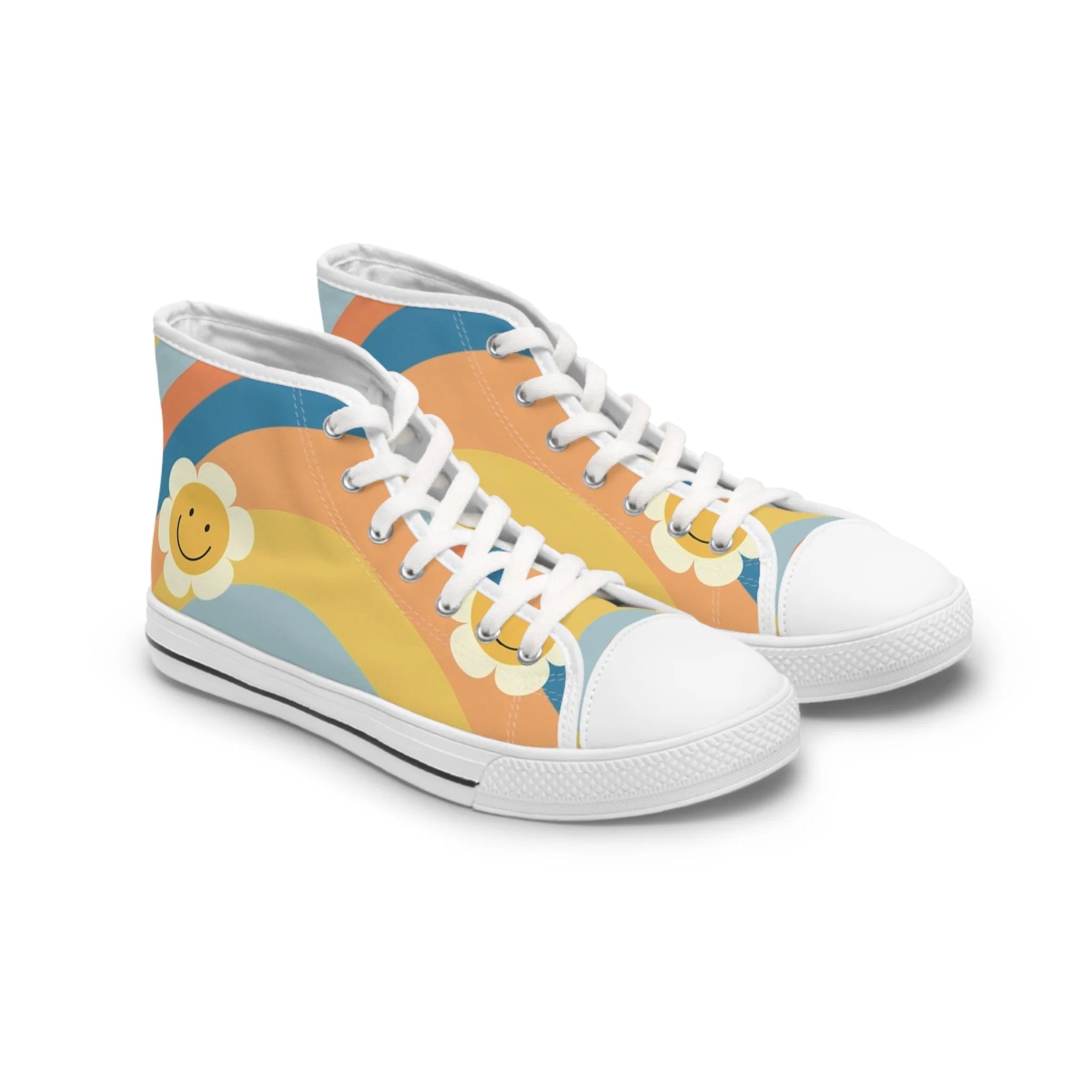 70s Smiley Wave Womens High Top Breathable Canvas Sneakers, Artsulli - Art is Long, Life is Short, Shoes, Size, US 5.5, Color, White sole, , , 16596590588128