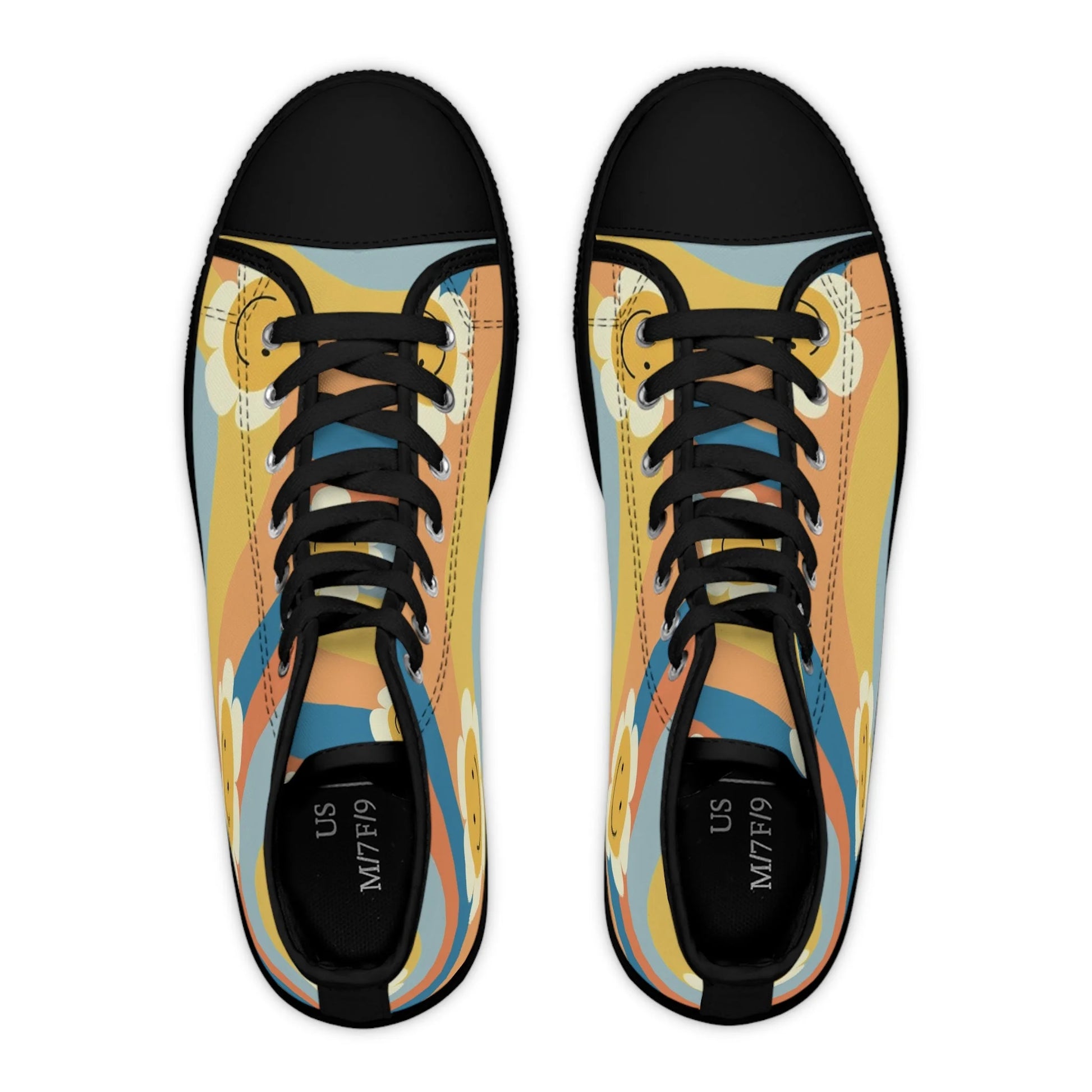 70s Smiley Wave Womens High Top Breathable Canvas Sneakers, Artsulli - Art is Long, Life is Short, Shoes, , , , , , , 
