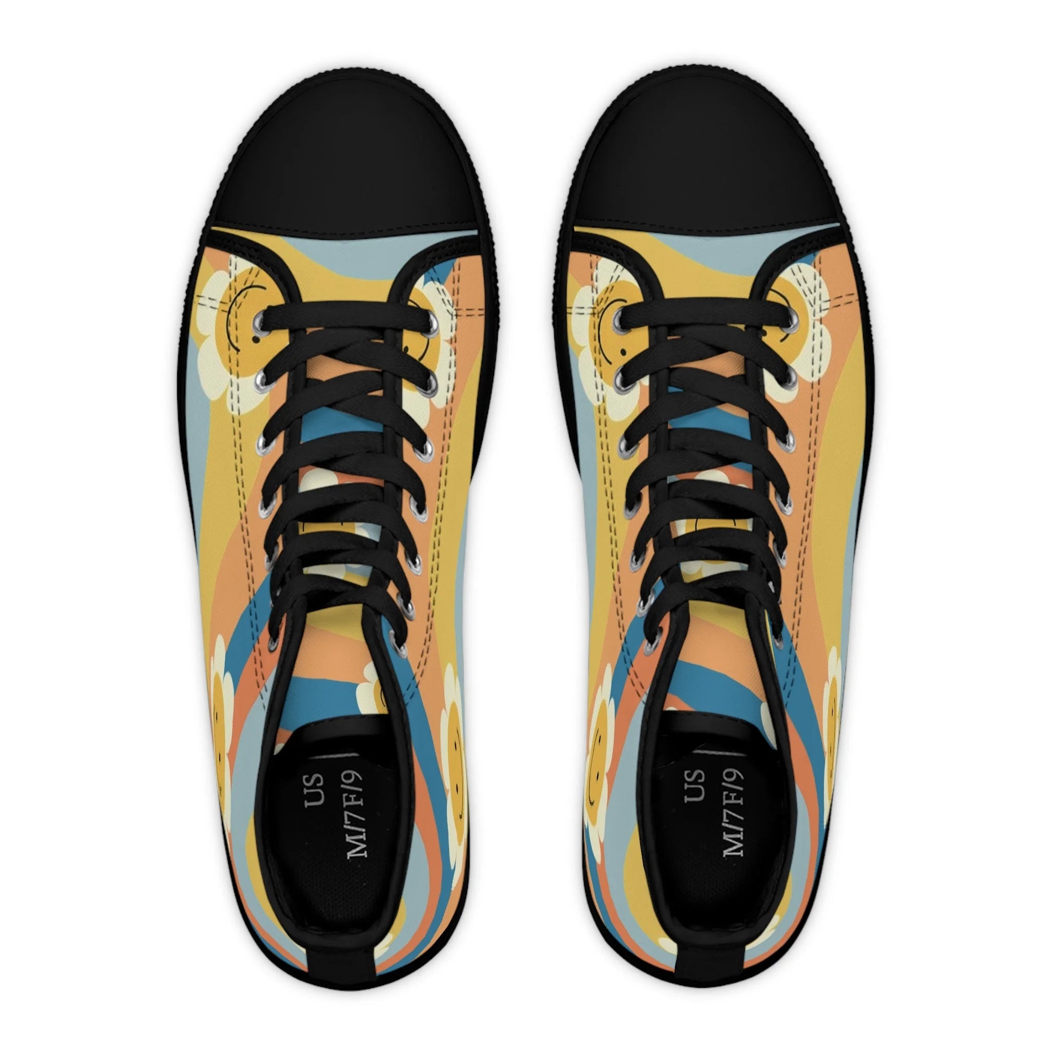 70s Smiley Wave Womens High Top Breathable Canvas Sneakers, Artsulli - Art is Long, Life is Short, Shoes, , , , , , , 