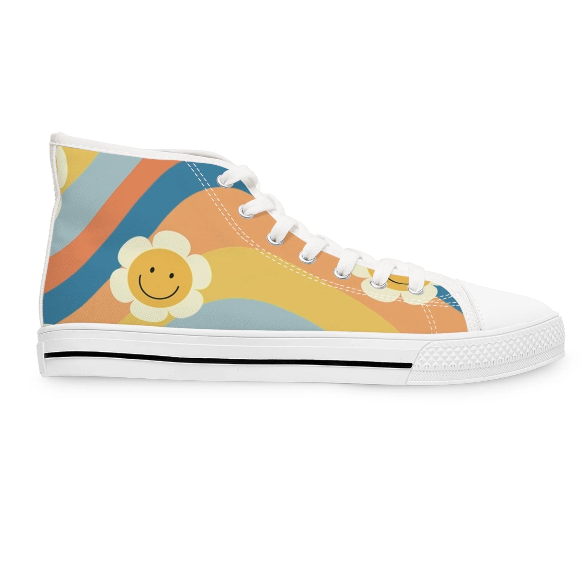 70s Smiley Wave Womens High Top Breathable Canvas Sneakers, Artsulli - Art is Long, Life is Short, Shoes, , , , , , , 