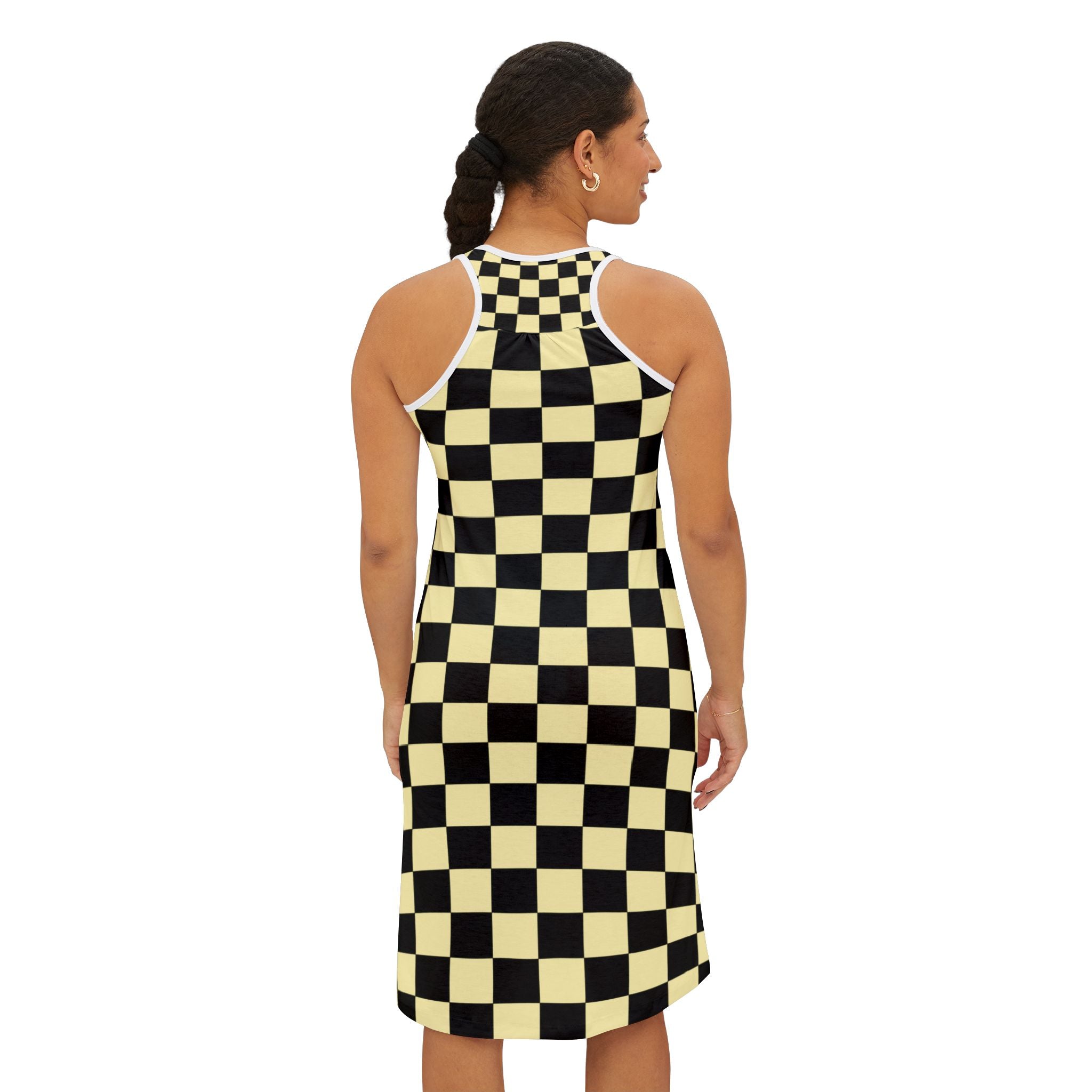 Checkerboard Black and Yellow Women's Racerback Dress (AOP), Artsulli - Art is Long, Life is Short, Tank Top, , , , , , , 